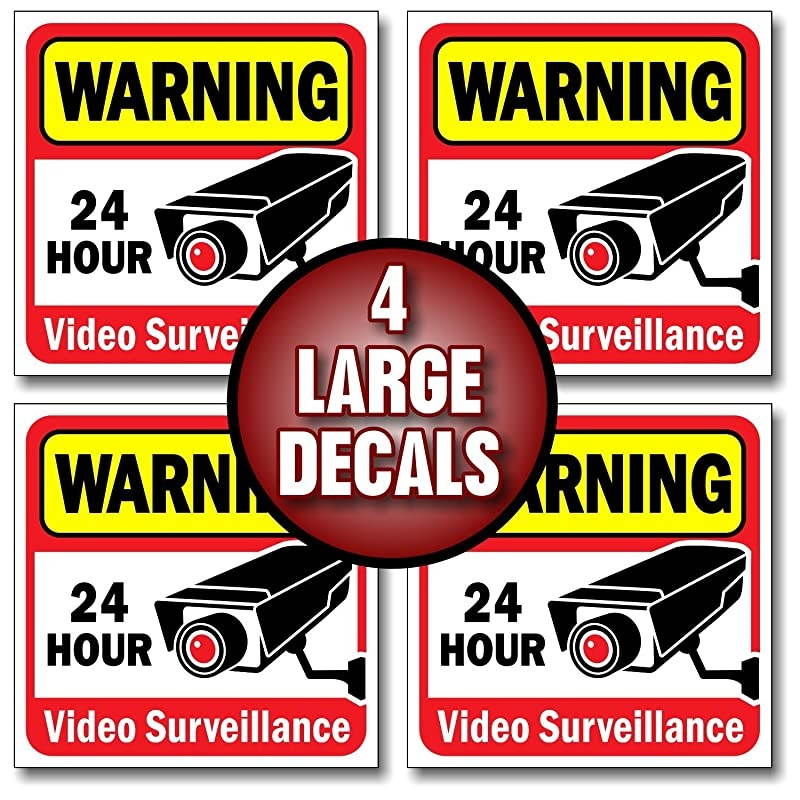 Security Surveillance Sticker Decals Sign for HomeBusiness 4 Piece Set Self Adhesive Vinyl Stickers for CCTV DVR Camera SystemOutdoorIndoor 6quot x 6quot for Window Door Wall