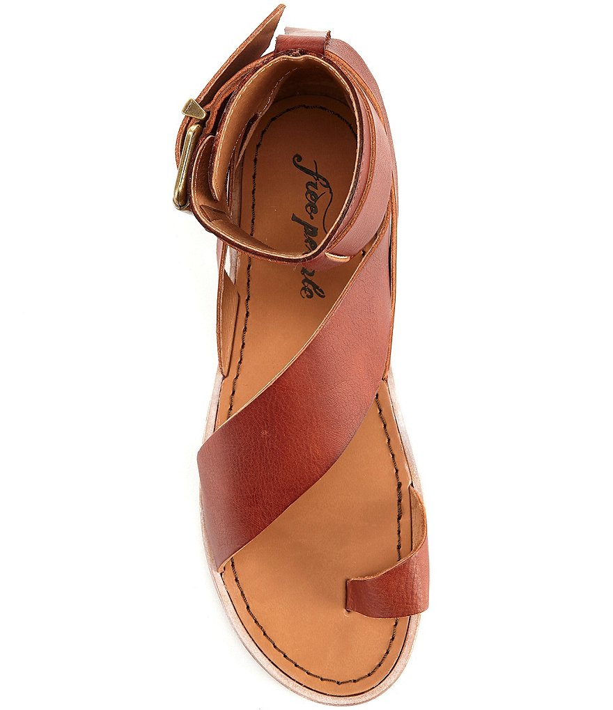 Free People Vale Leather Asymmetrical Toe Loop Ankle Strap Sandals