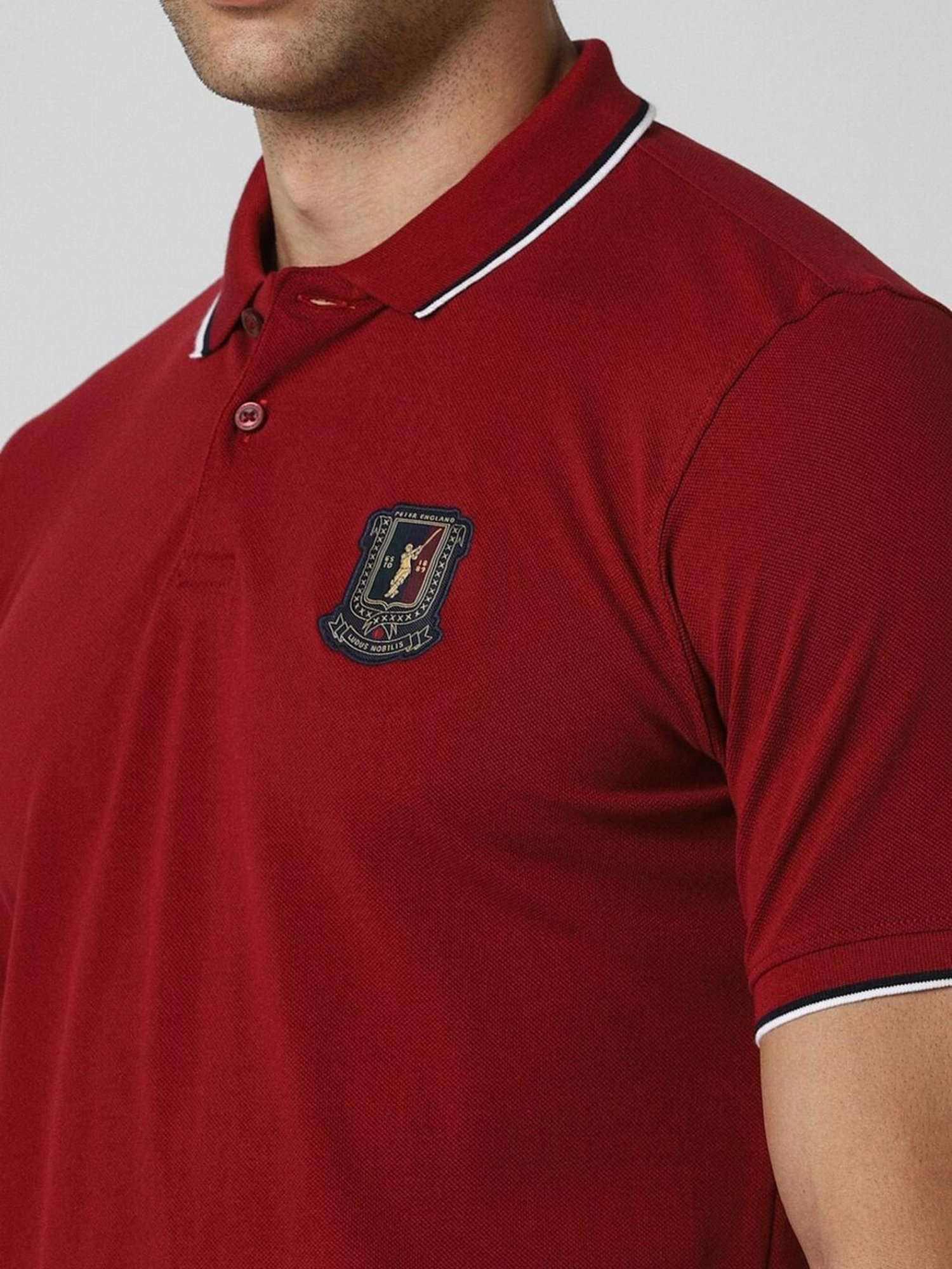 Peter England Red Regular Fit Polo T-Shirt