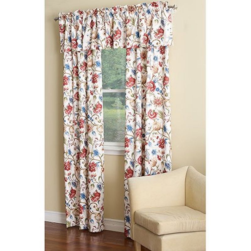 Ellis Curtain Cornwall Jacobean Floral Thermal Pinch Pleated Rod Pocket Valance - 80 x 15, Multicolored
