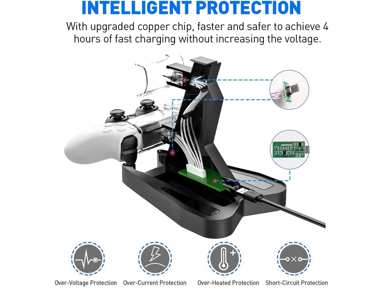 Charger for PS5 DualSense Wireless Controller, Charging Station with Dual USB C Ports & LED Indicator, Charger Stand Dock for Sony Playstation 5 Dualsense (Black)