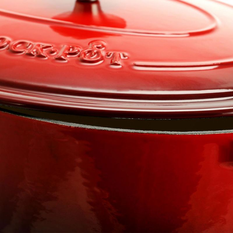 Crock-Pot 109470.02 7 Quart Durable Oval Enamel Cast Iron Covered Dutch Oven Slow Cooker, Red