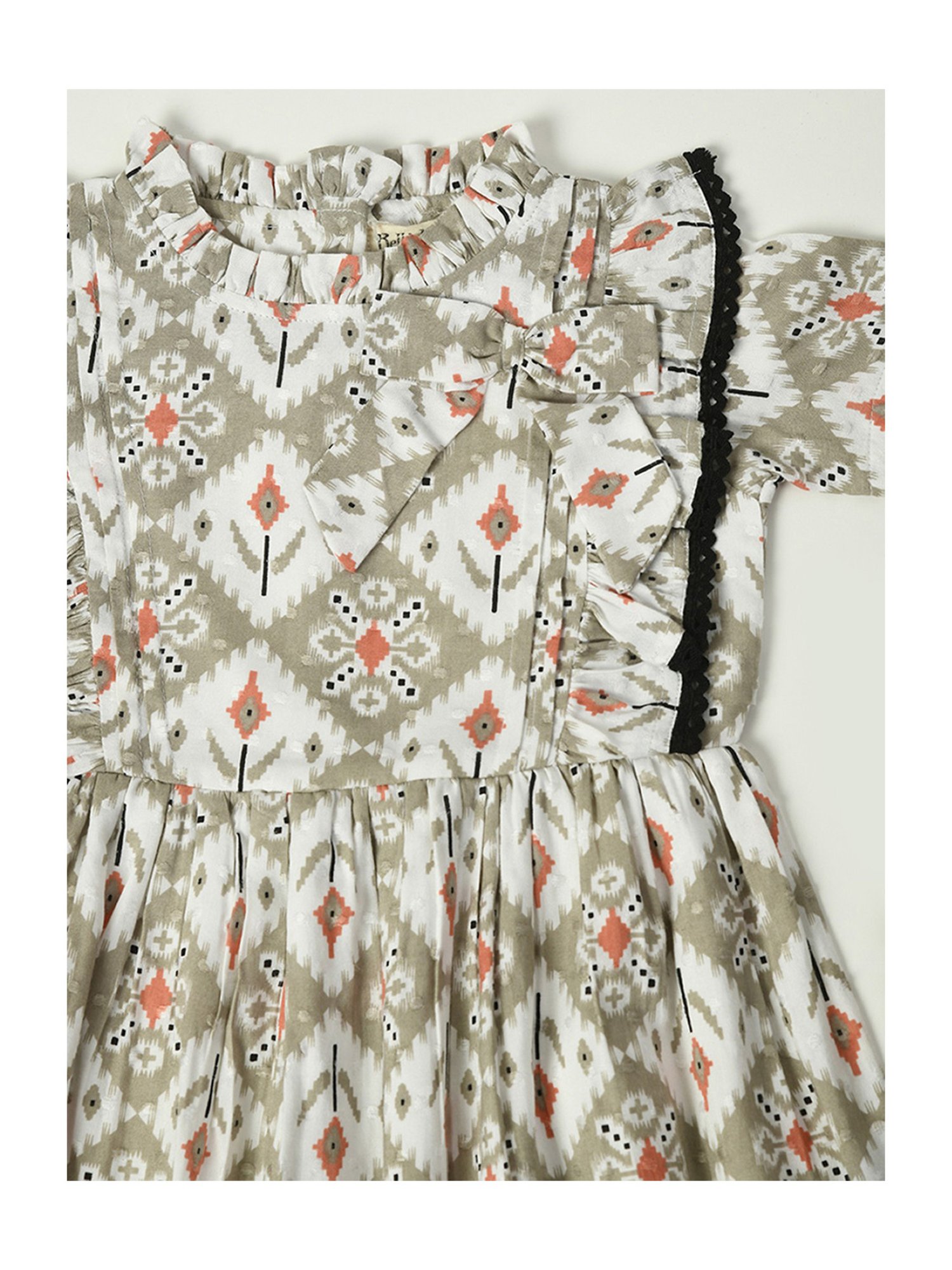 Bella Moda Kids Light Olive Printed Fit & Flare Dress with Bloomers