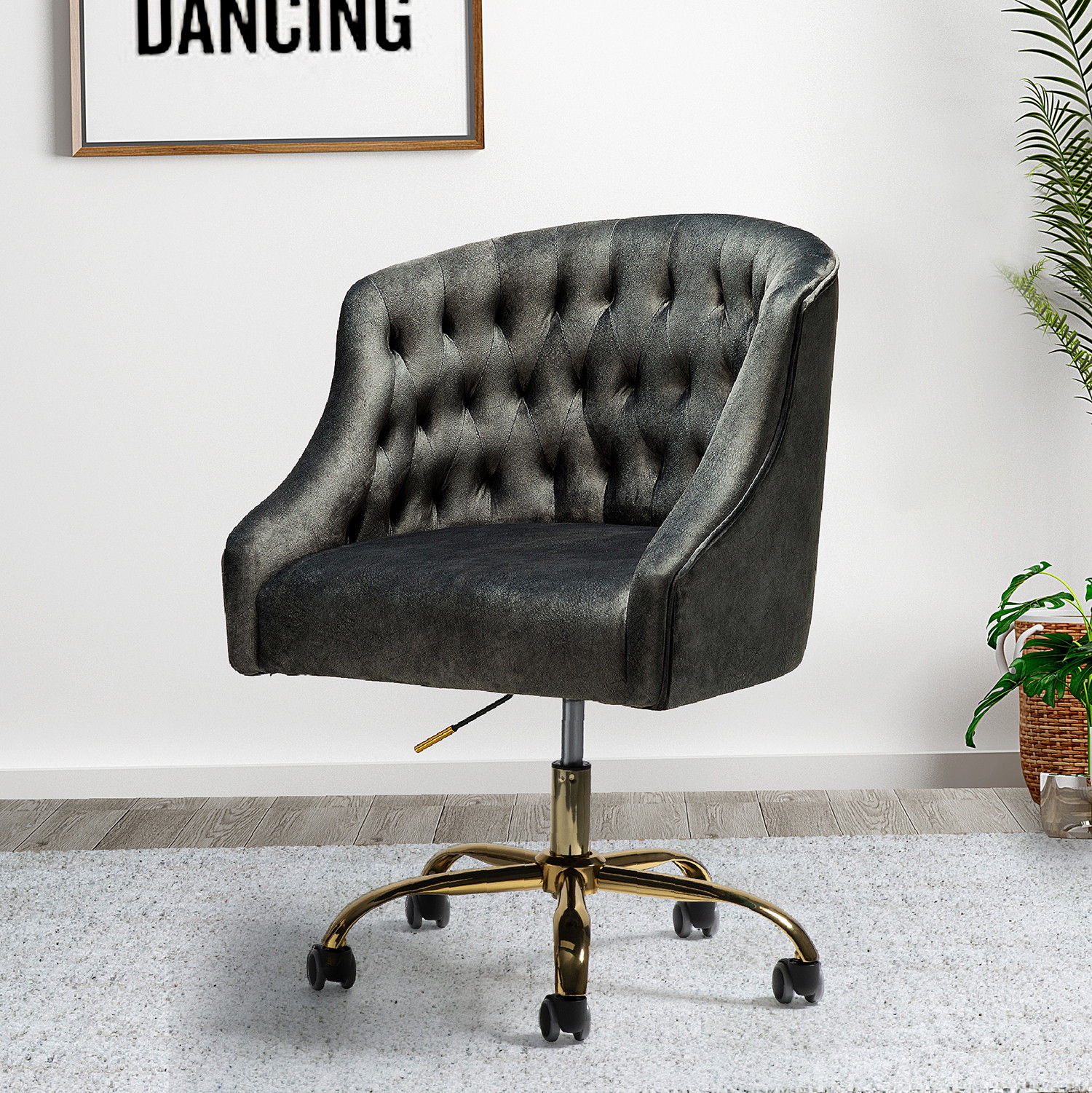 Jayden Creation Lydia Height Adjustable Velvet Task Chair with Swivel Gold Metal Base for Home Office, Bedroom, Living Room