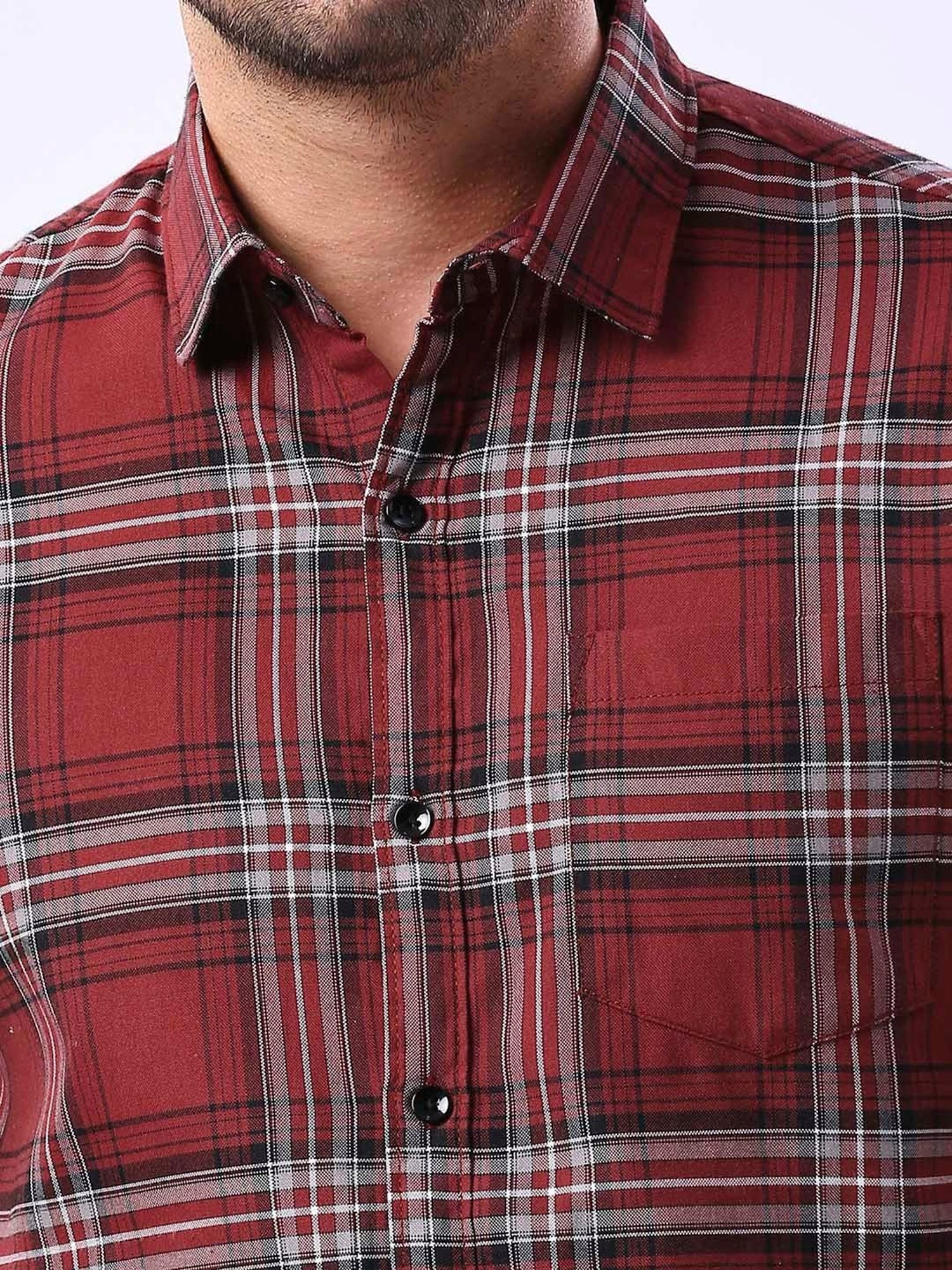 HJ HASASI Red Slim Fit Check Cotton Shirt