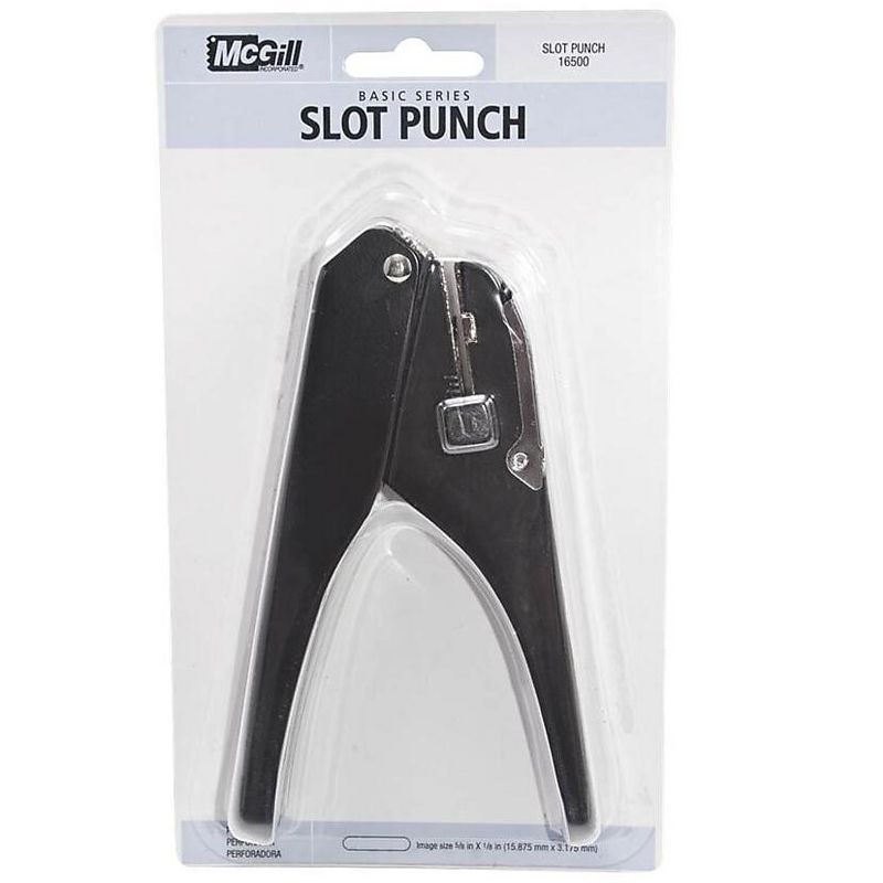 McGill Handheld Badge Punch 9/16 x 1/8 Horizontal Slot 1/8"-5/8" Reach Black/Chrome MCG16500