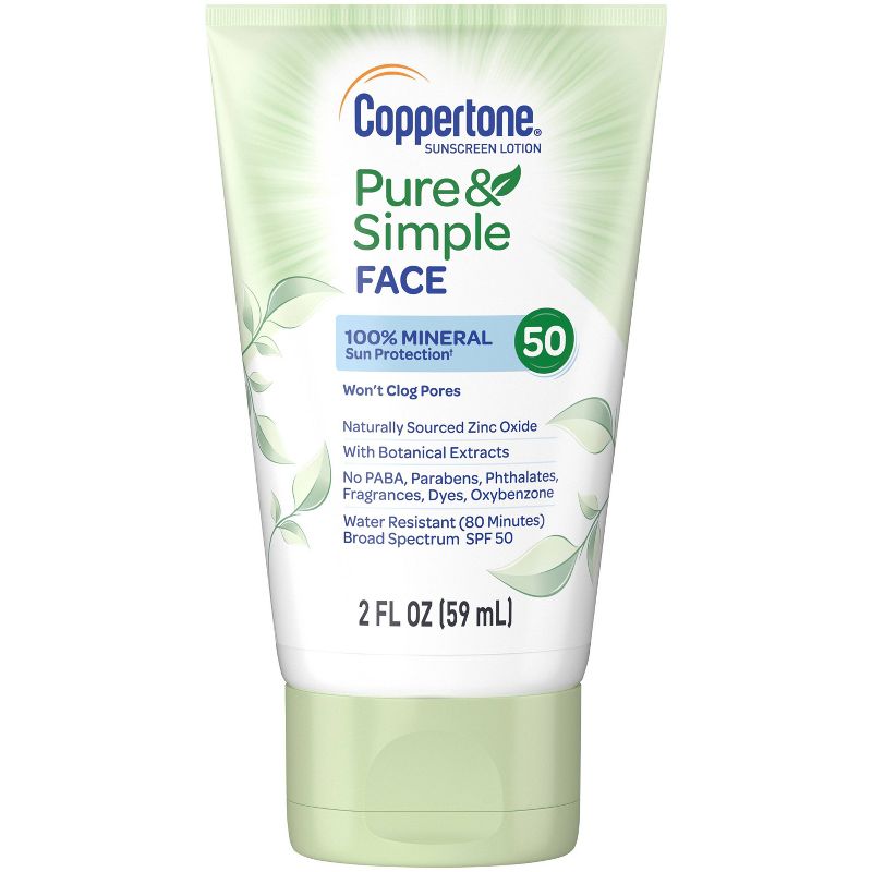 Coppertone Pure and Simple Botanicals Faces Sunscreen Lotion- SPF 50 - 2oz