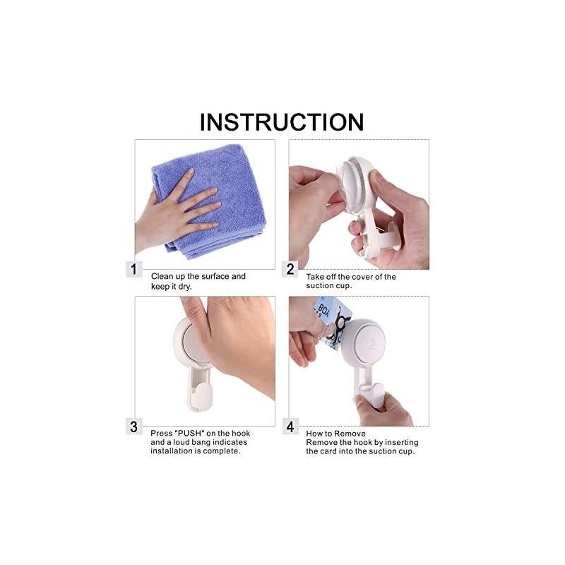Suction Cup Shower Hooks- 4 Pack Reusable Heavy Duty Vacuum Suction Hooks, Waterproof Bathroom Wall Bathtub Loofah Hooks, Strong Window Glass Wreath Hanger, Removable Kitchen Towel Holder