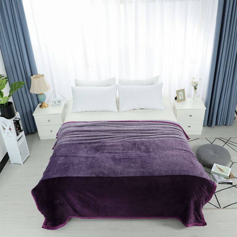 1 Pc Queen Microfiber Plaid Flannel Fleece Bed Blankets Purple  - PiccoCasa