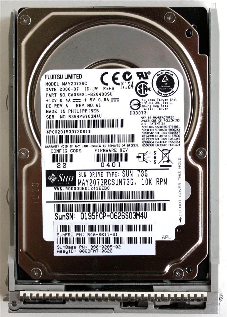 73GB 10K RPM LAPTOP HDD, MAY2073RC, CA06681-B26400SU, FW: 0401, 540-6611-01, 390-0285-02, W/ SUN BRACKET