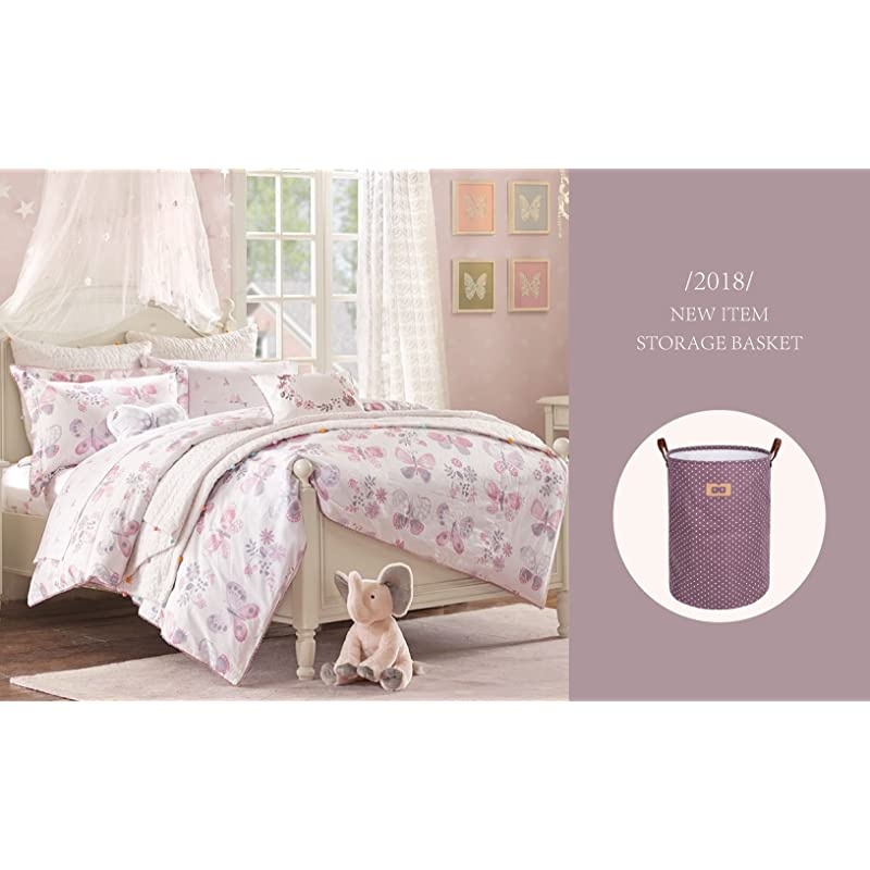 19Inches Thickened Large Laundry Basket 9 Colors with Durable Leather Handle Drawstring Waterproof Round Cotton Linen Collapsible Storage Basket Purple L