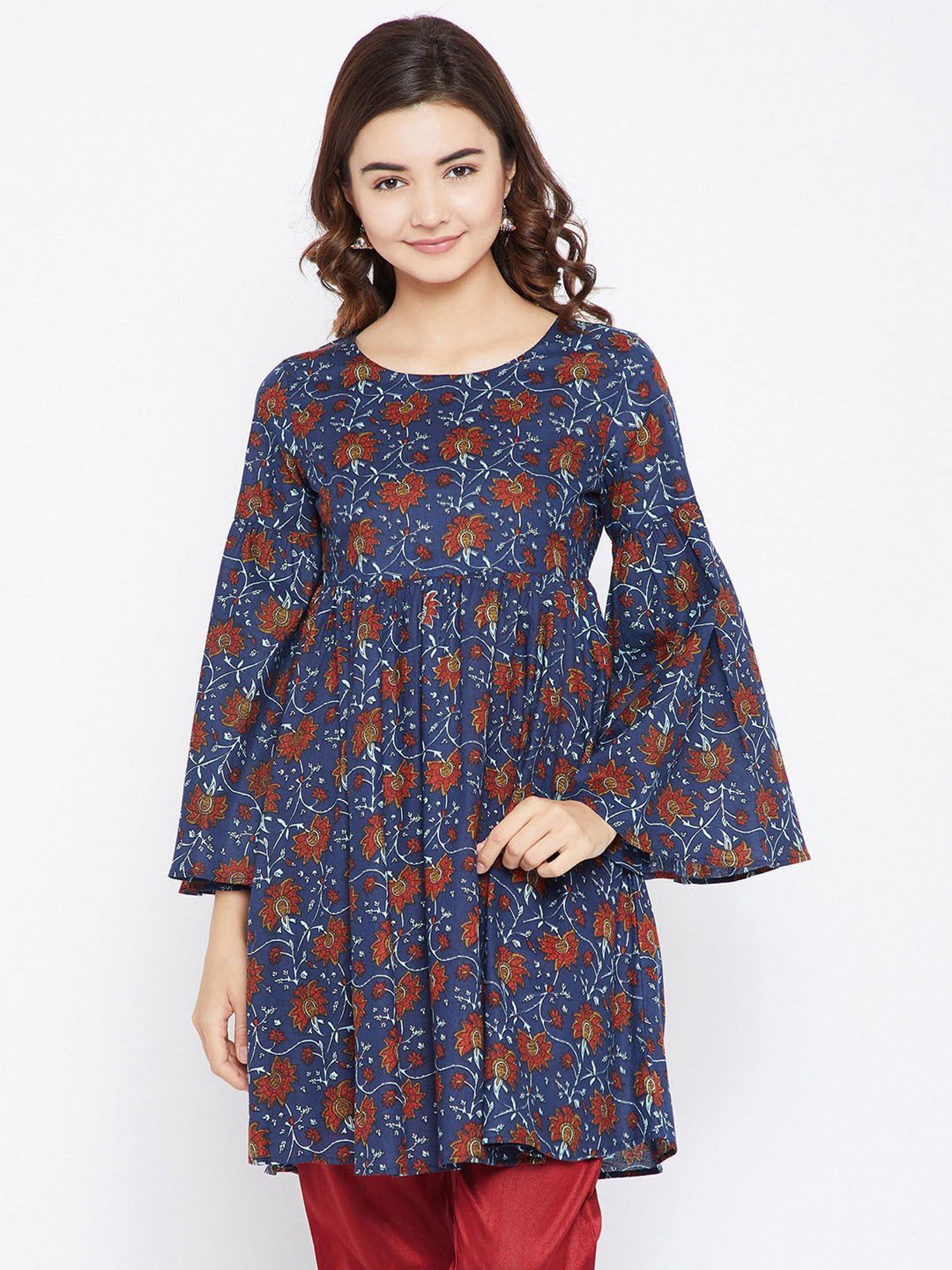 PANIT Blue Printed Fit & Flare Kurti