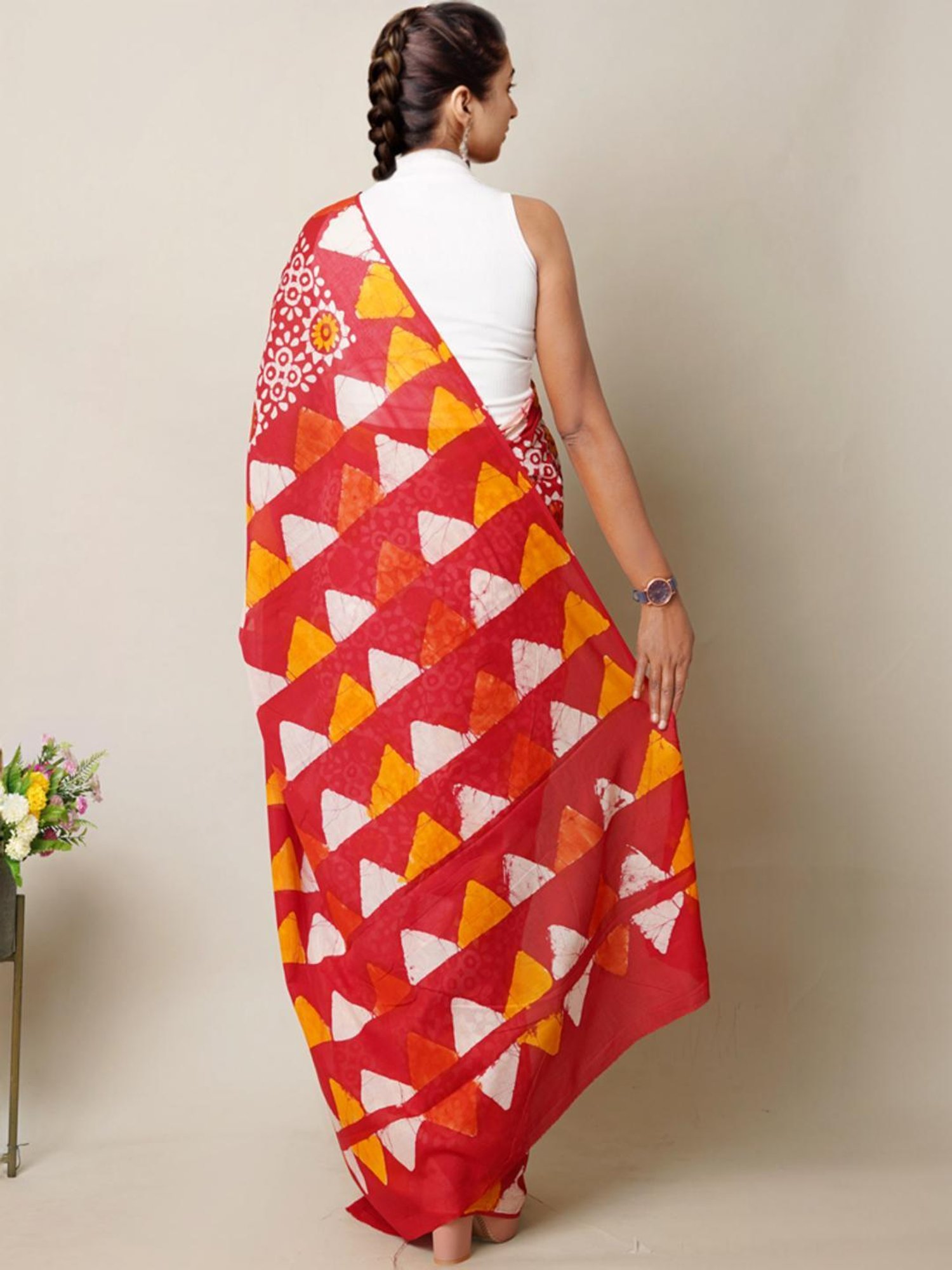 Unnati Silks Red Cotton Printed Saree With Unstitched Blouse