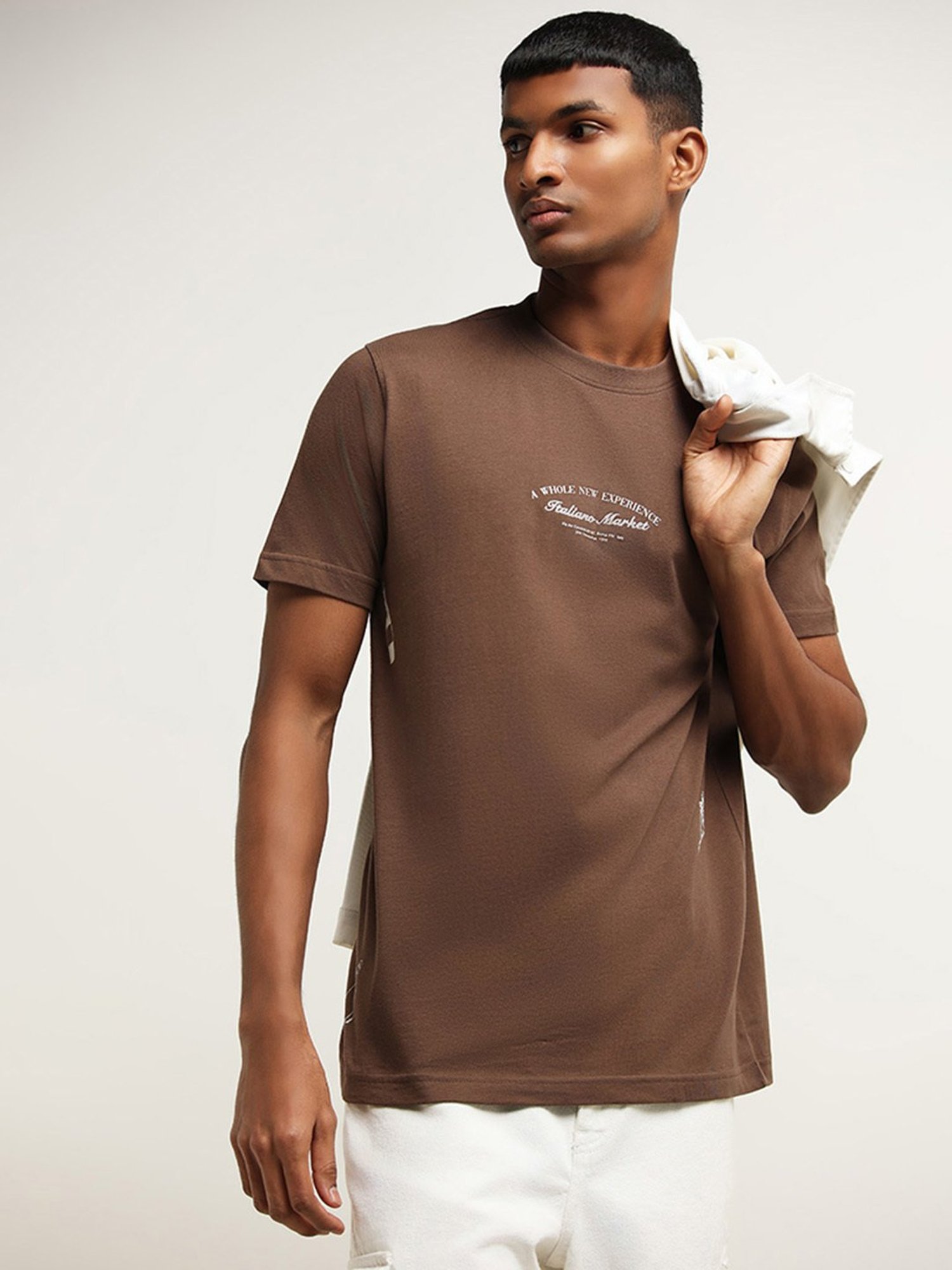 Nuon by Westside Brown Printed Slim Fit Cotton T-Shirt