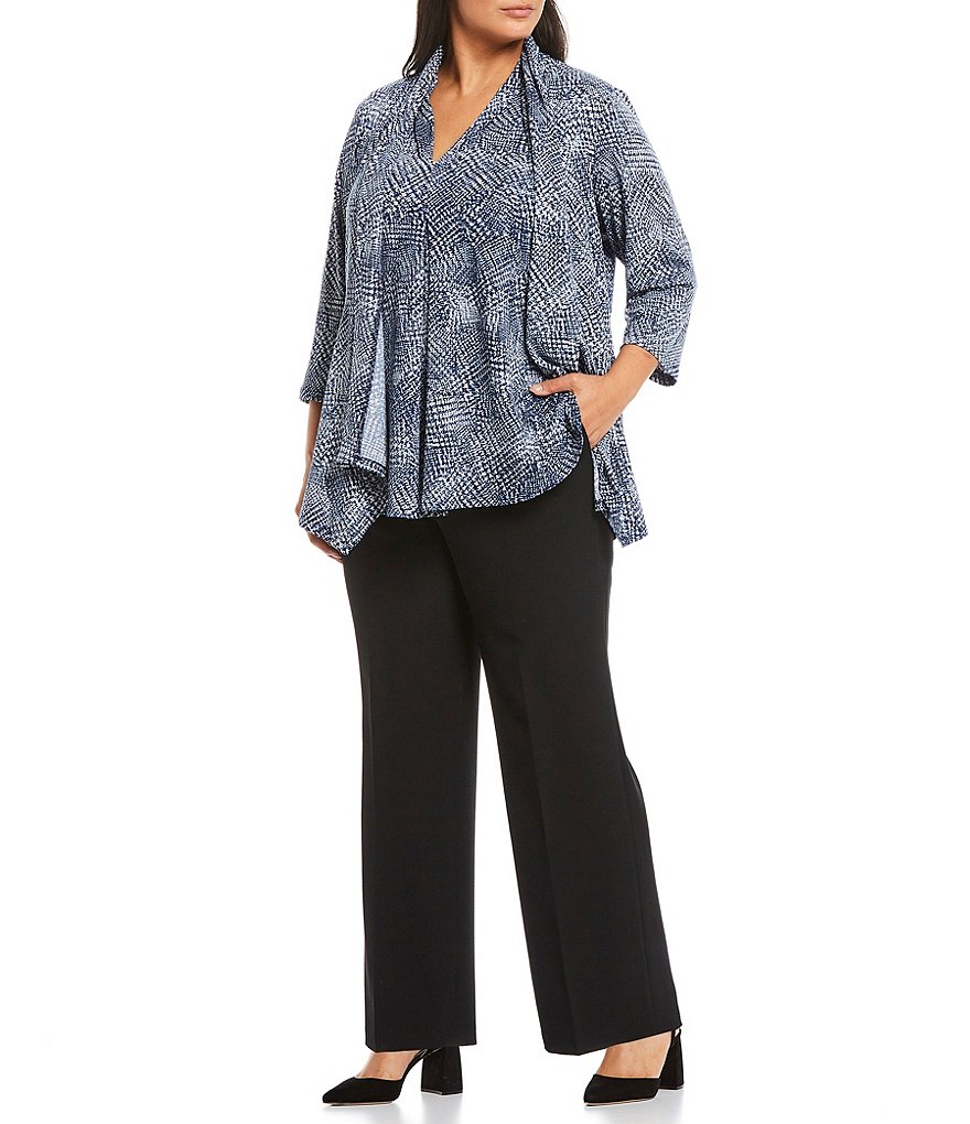 Kasper Plus Size 3/4 Sleeve Onion Skin Flyaway Cozy Double Layer Cardigan