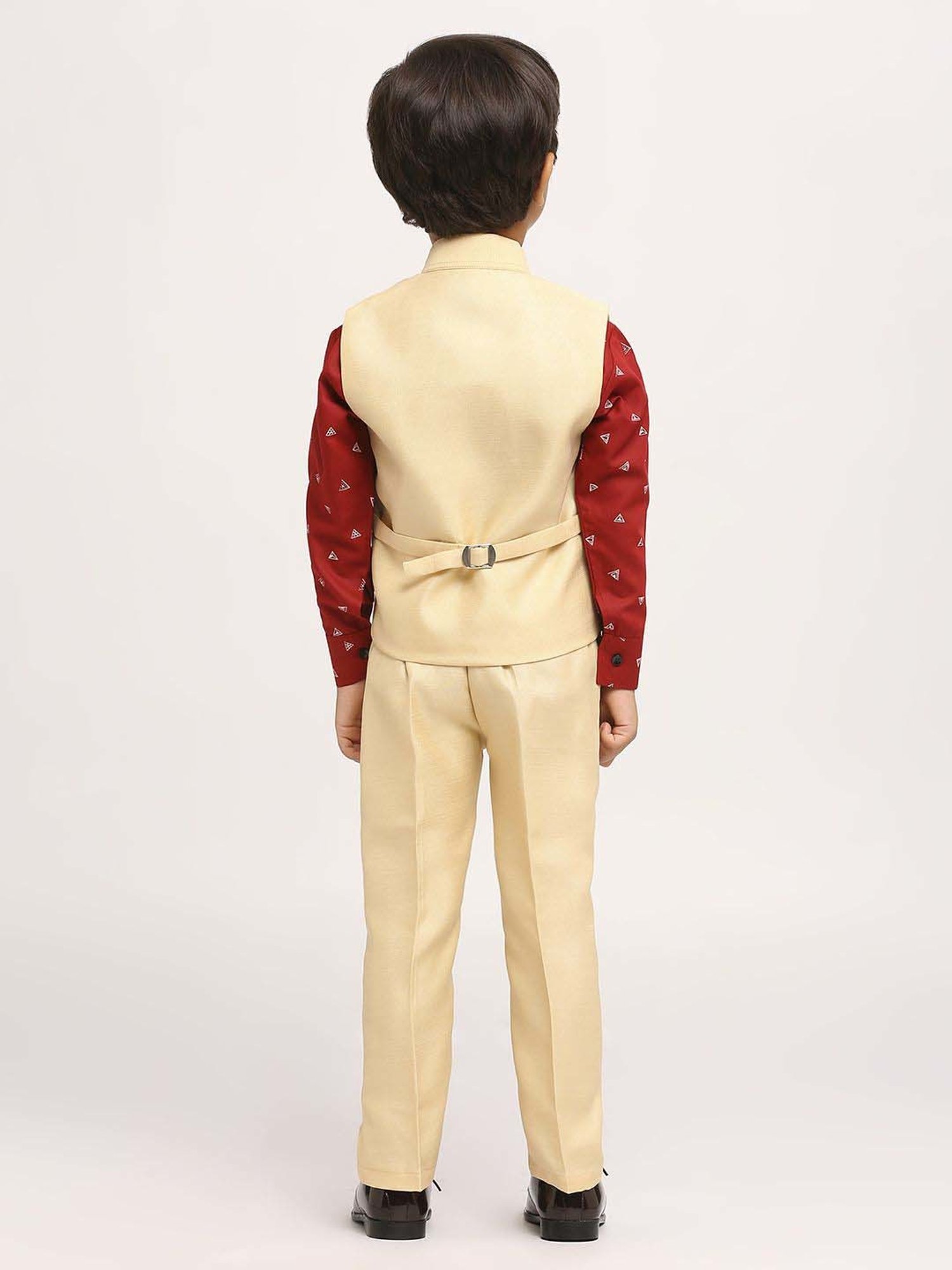 Kids Island Boys Red & Beige Solid Full Sleeves Suit Set