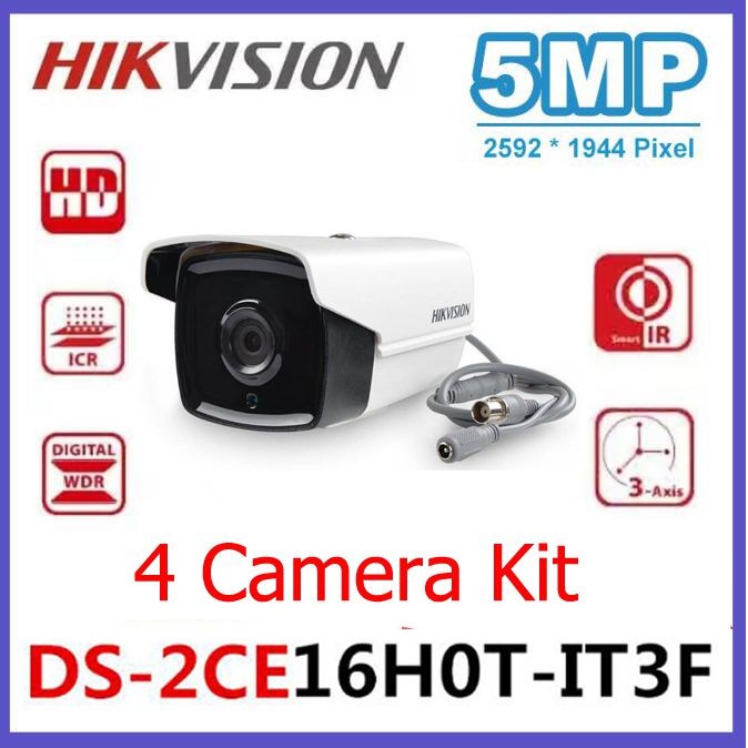 Hikvision DS-2CE16H0T-IT3F 5MP 2.8mm Fixed Lens Bullet Camera Analog 4 IN 1 Switchable TVI AHD CVI CVBS Video Output Analog CCTV Camera, 2 Camera Kit