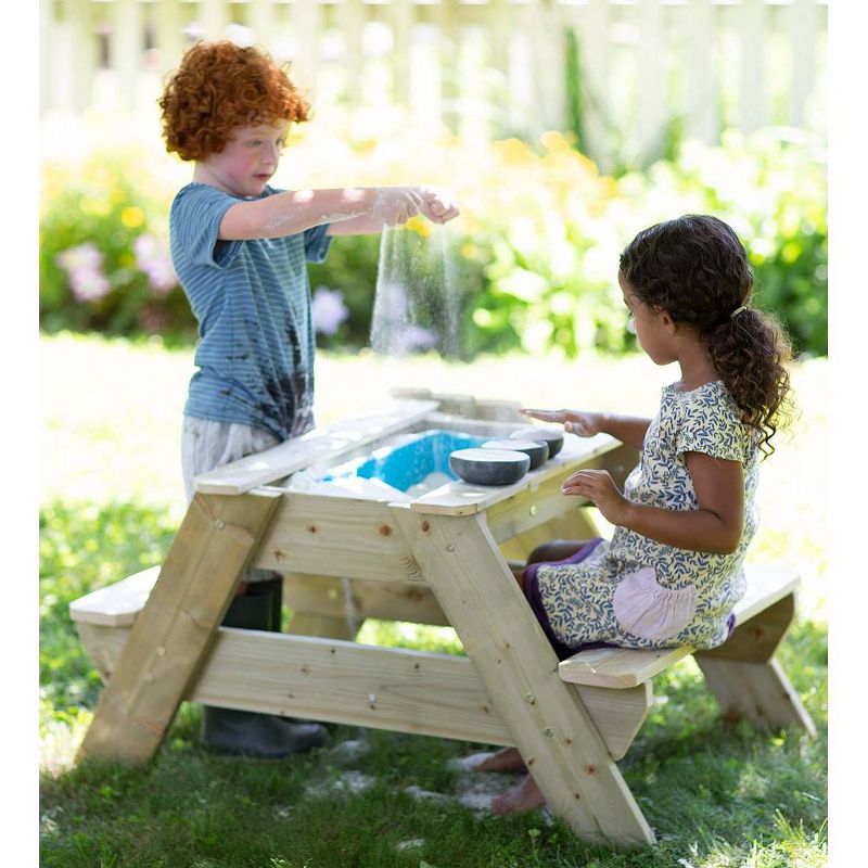 HearthSong Wooden Picnic Table for Kids with Removable Plastic Sandpit, Holds up to 30 lbs. of Sand (not included)