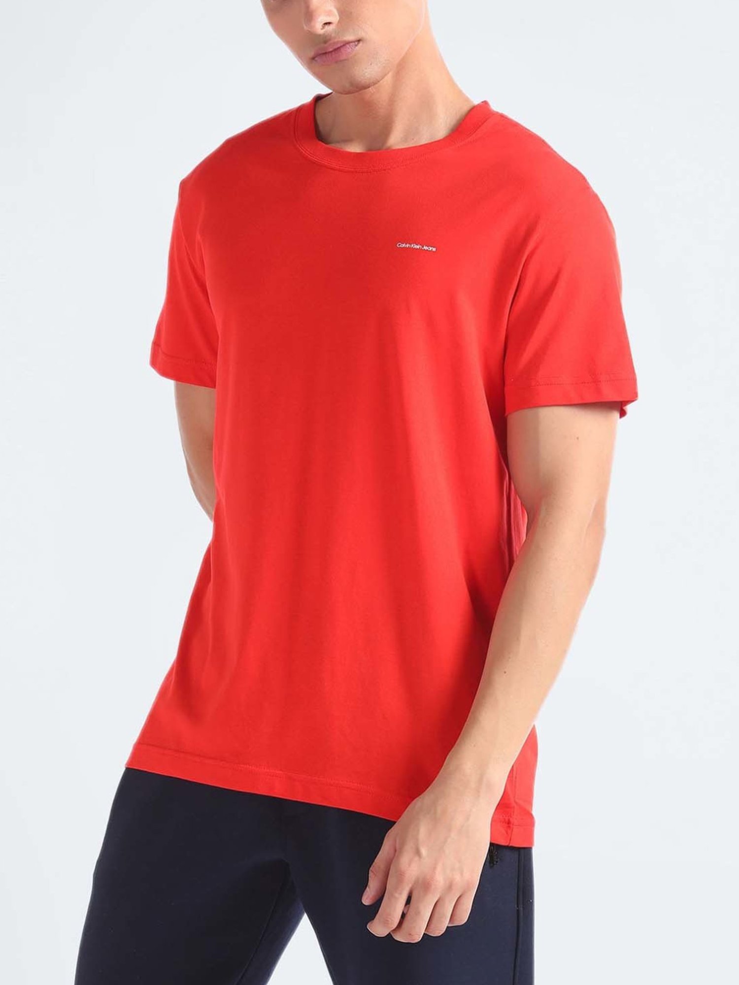 Calvin Klein Jeans Fiery Red & Bright White Regular Fit T-Shirt - Pack of 2