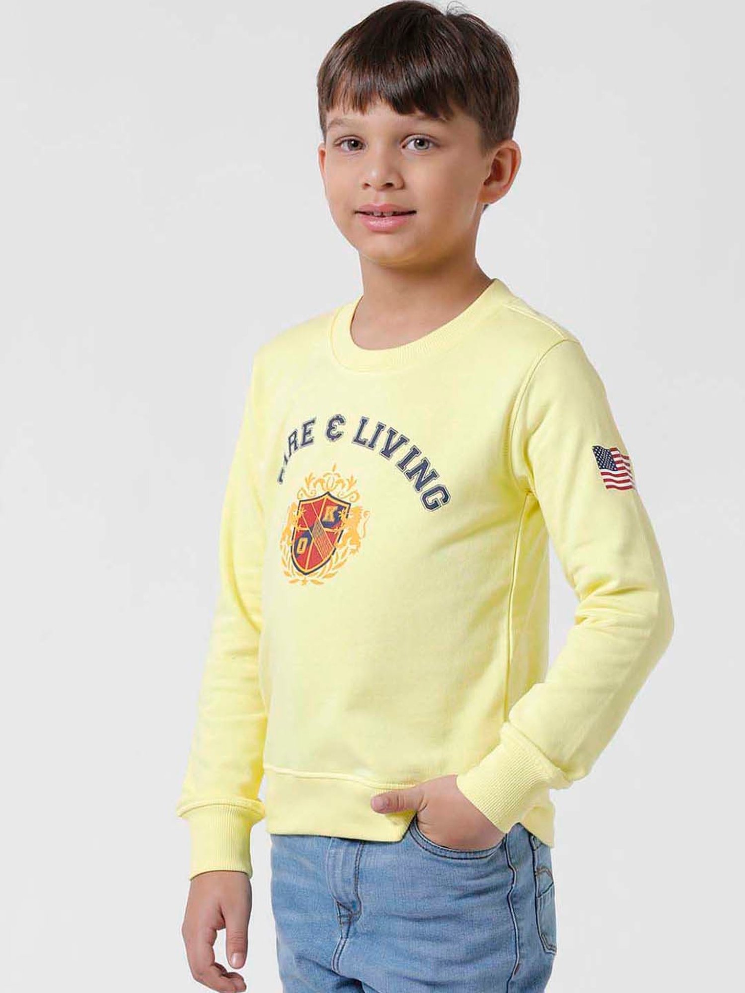 Kate & Oscar Kids Yellow Cotton Printed Full Sleeves Sweatshirt