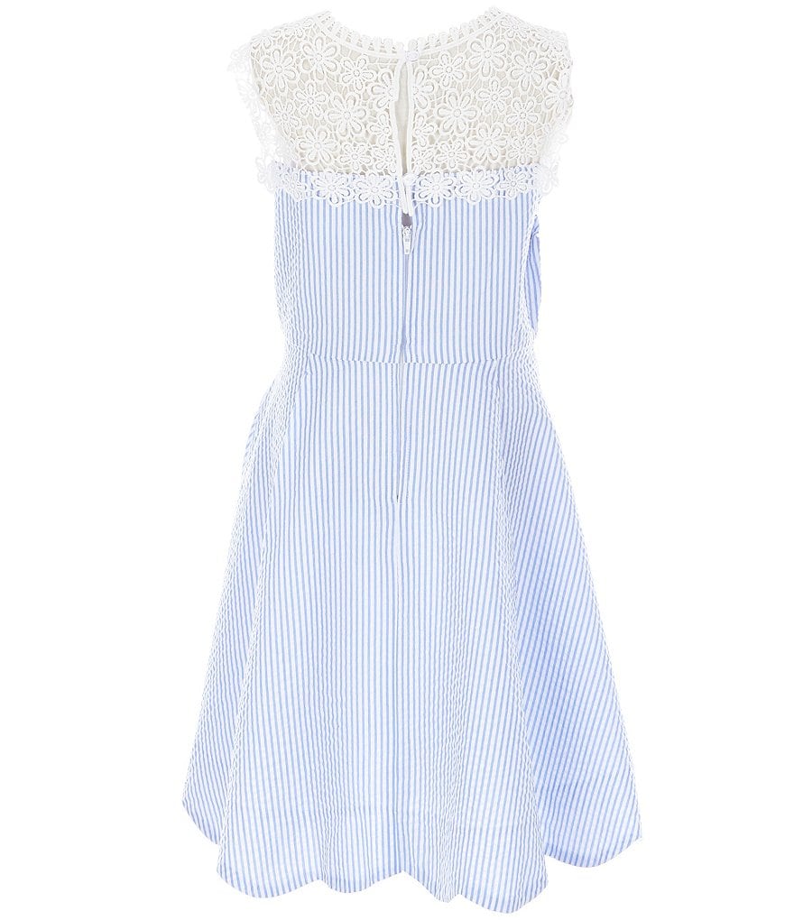 Rare Editions Big Girls 7-16 Crocheted-Lace-Trimmed Seersucker Fit-And-Flare Dress