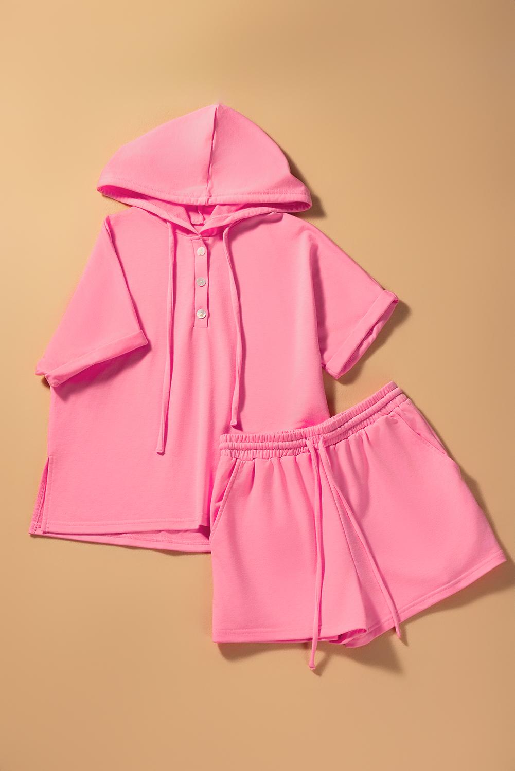 Skobeloff Textured Ruffle Split Top and Drawstring Shorts Set