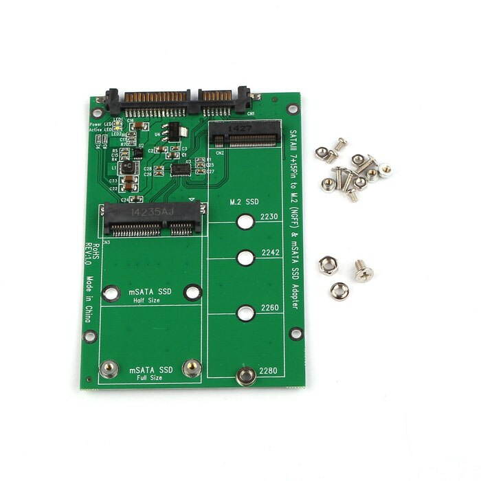 Jimier 2 in 1 Combo Mini PCI- E 2 Lane M.2 NGFF & mSATA SSD to SATA 3.0 III Adapter Converter PCBA