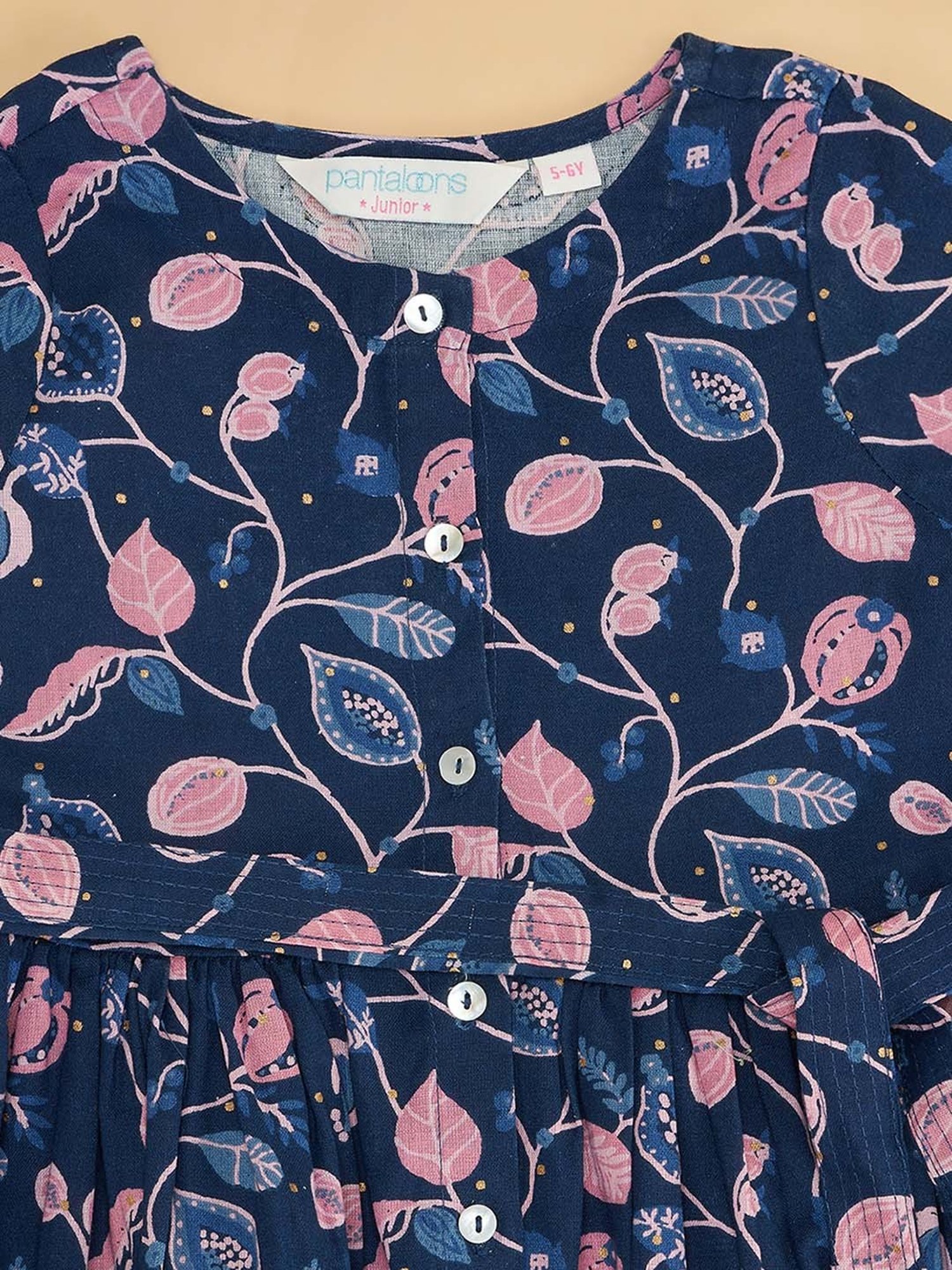 Akkriti by Pantaloons Kids Navy & Pink Cotton Printed Dress