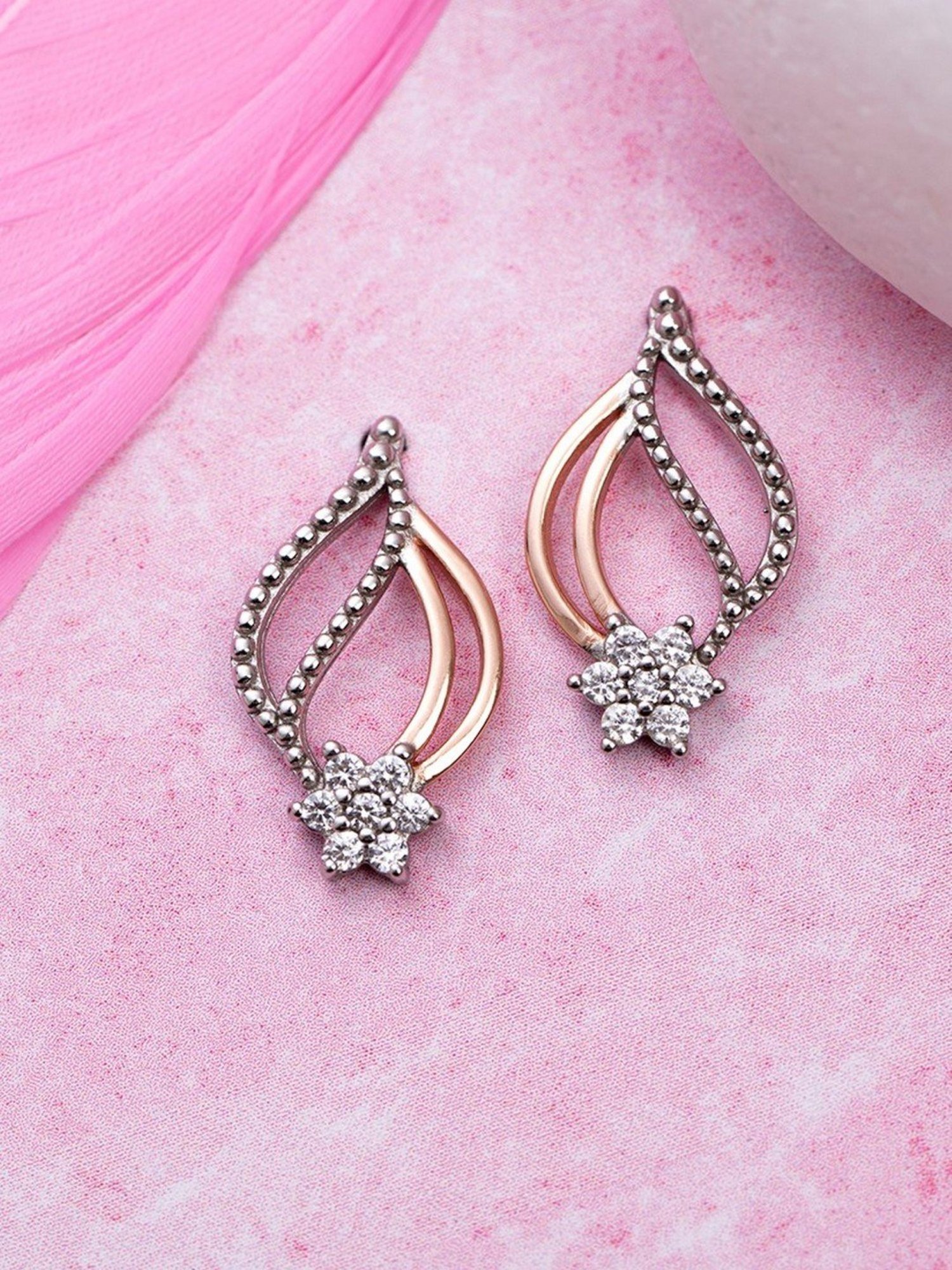 Zavya Floral Leaf Rose-Gold-Plated 92.5 Sterling Silver Stud