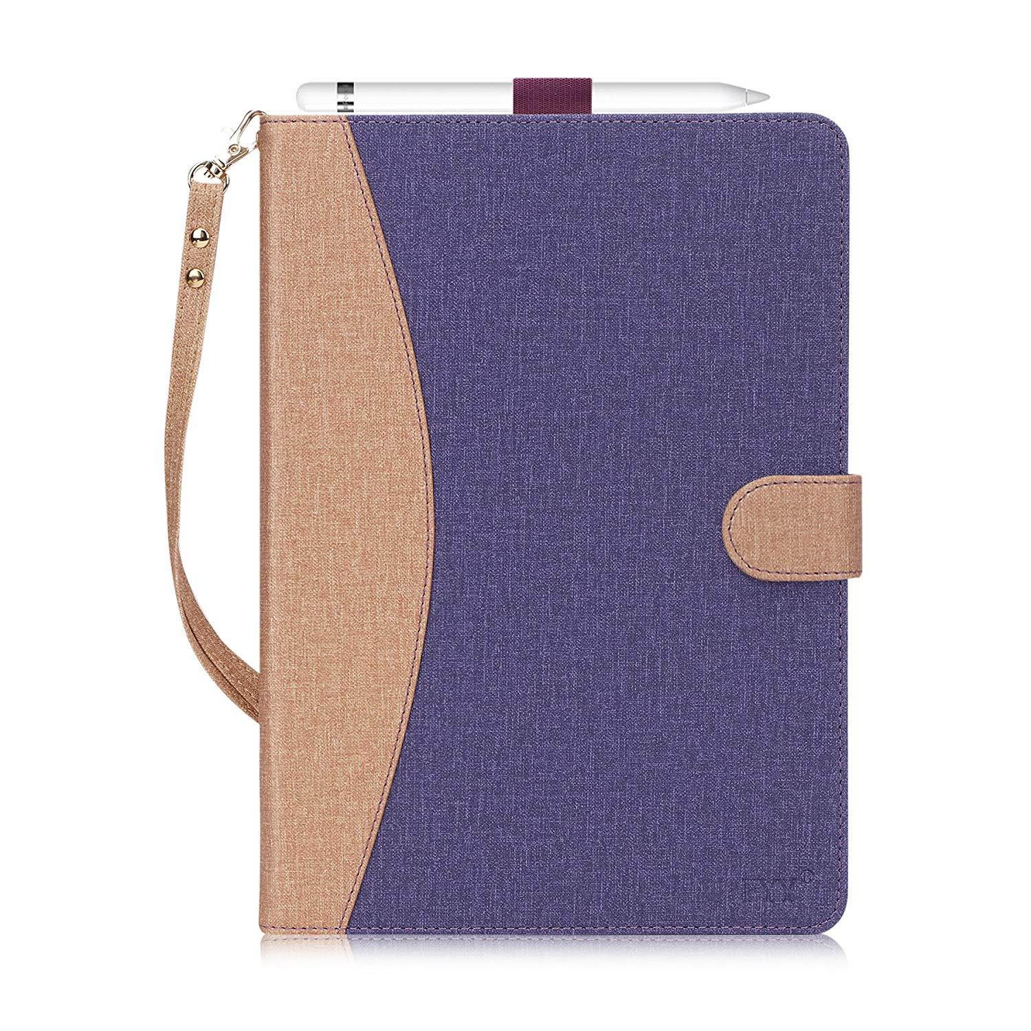 FYY Case for iPad Pro 12.9 2017/2015 Canvas Stand Folio Case Cover for Apple iPad Pro 12.9" (Both 2017 and 2015) with Apple Pencil Holder, Auto Sleep Wake Function, Multiple Angles, Card Slots-Purple