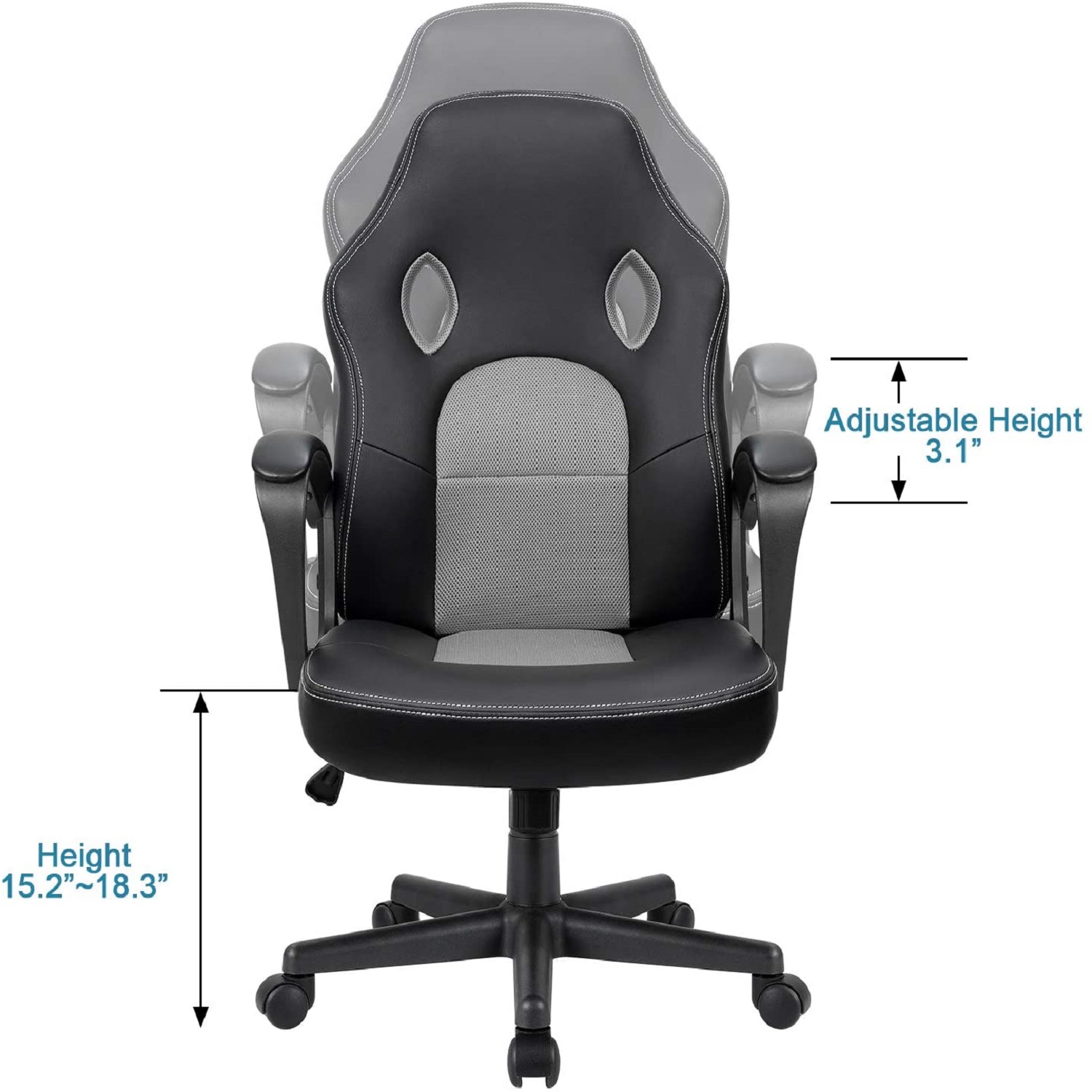 Furmax Office Desk Leather Gaming, High Back Ergonomic Adjustable Racing Task Swivel Executive Computer Chair Headrest and Lumbar Support (Black)