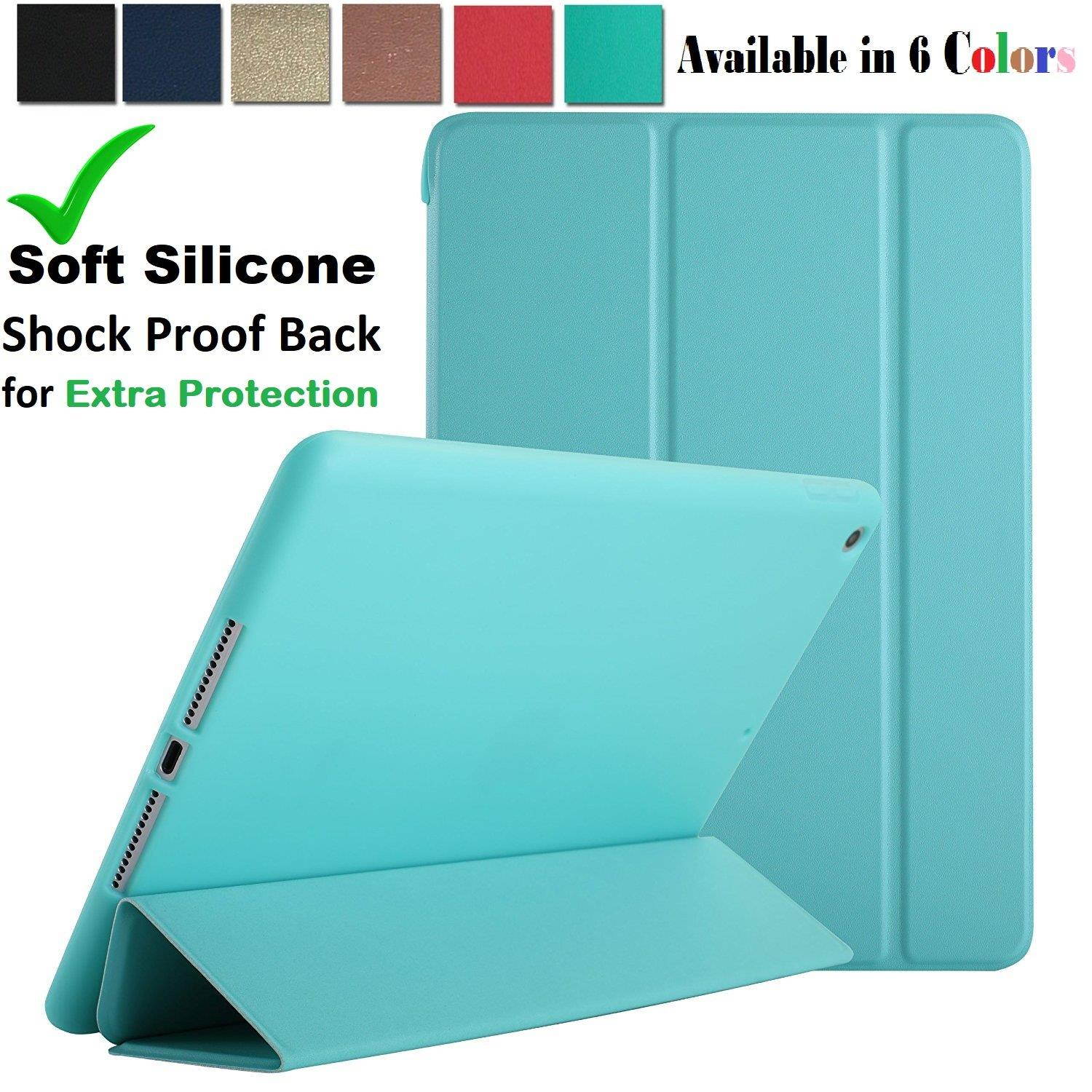 iPad Air 2 2014 Case 9.7 Inch - Soft Silicone Back (?For Extra Shock Protection) TriFold Ultra Slim Smart Cover Auto Sleep / Wake, Multi Angle Stand [ iPad Air 2nd Gen 9.7&rdquo; ]? Soft Back - Green