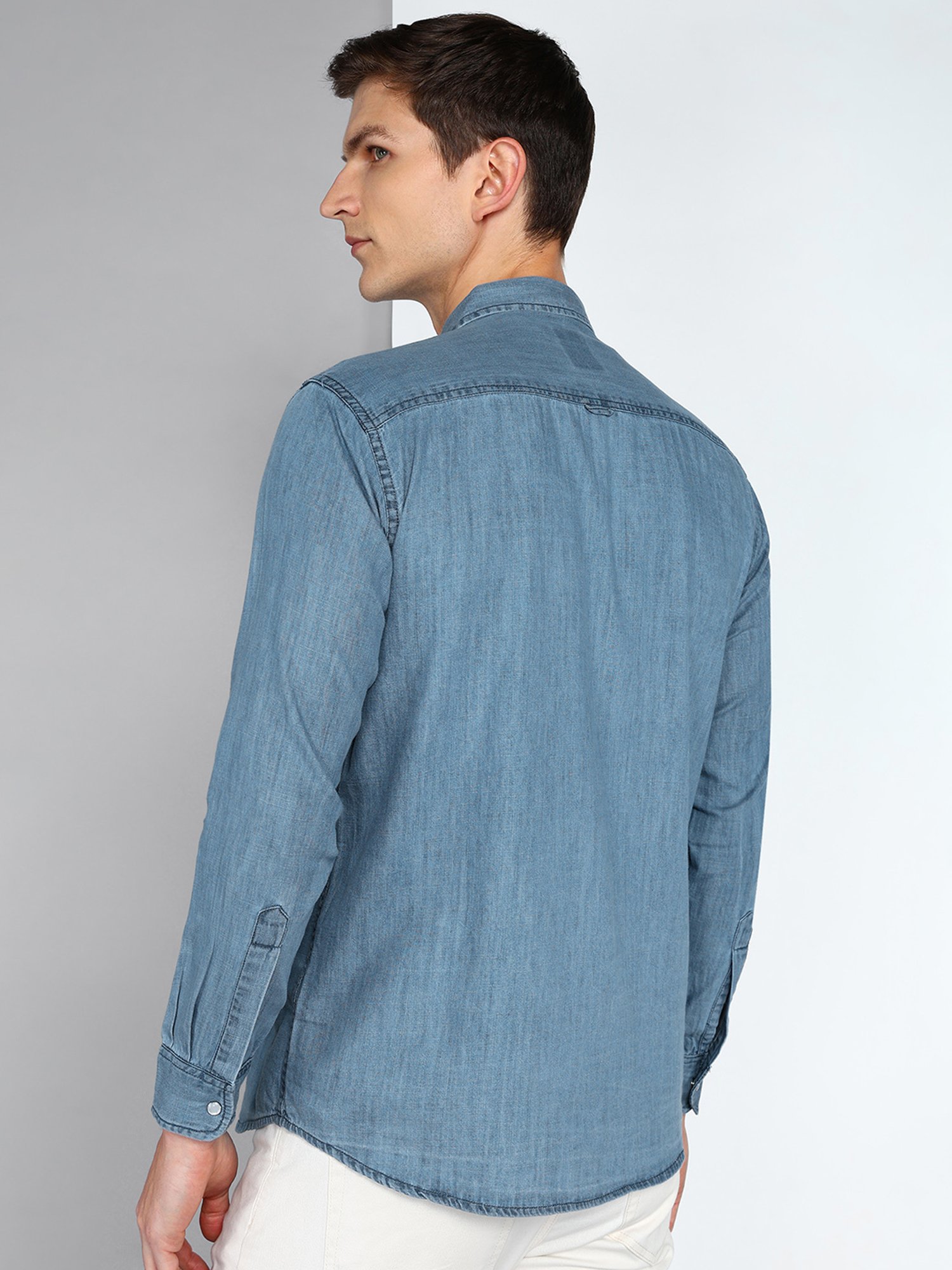 Kuons Avenue Ice Blue Slim Fit Denim Shirt