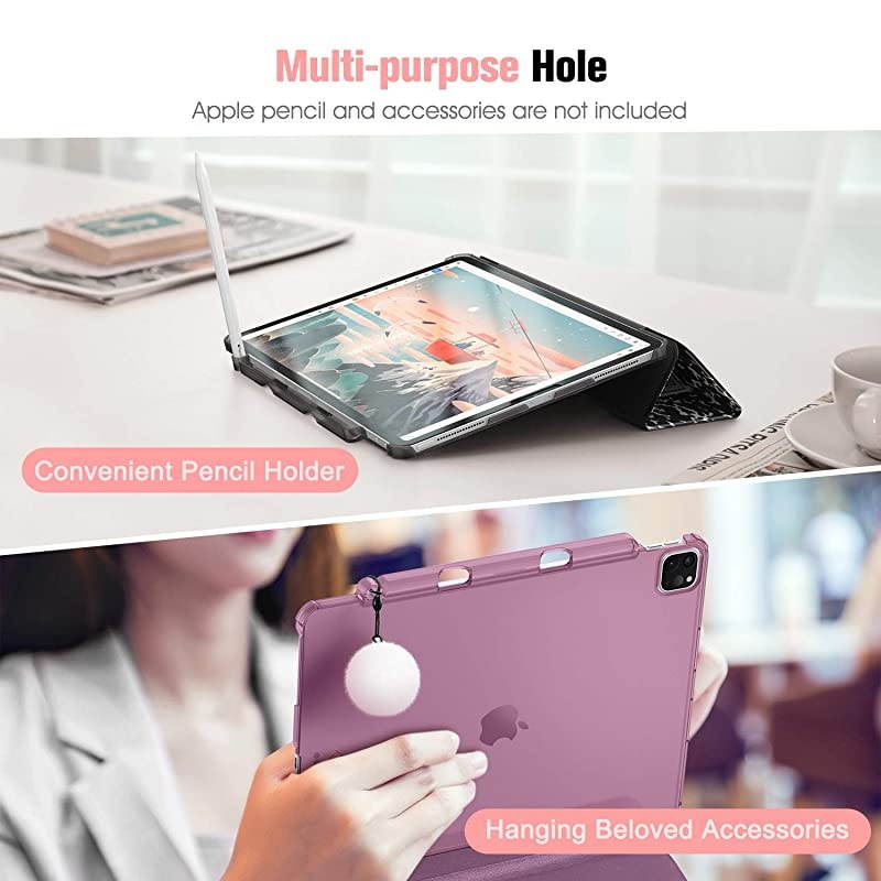 SlimShell Case for iPad Pro 12.9" 4th & 3rd Generation 2020/2018 with Pencil Holder - Lightweight Cover Translucent Frosted Stand Hard Back, Auto Wake/Sleep (Marble)