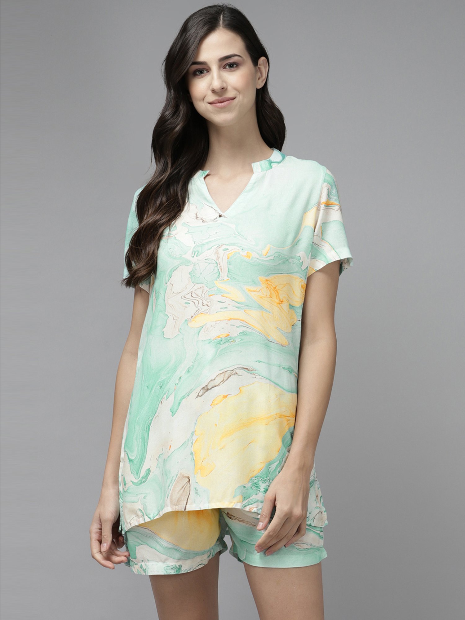 Prakrti Green Printed Top Short Pant Set