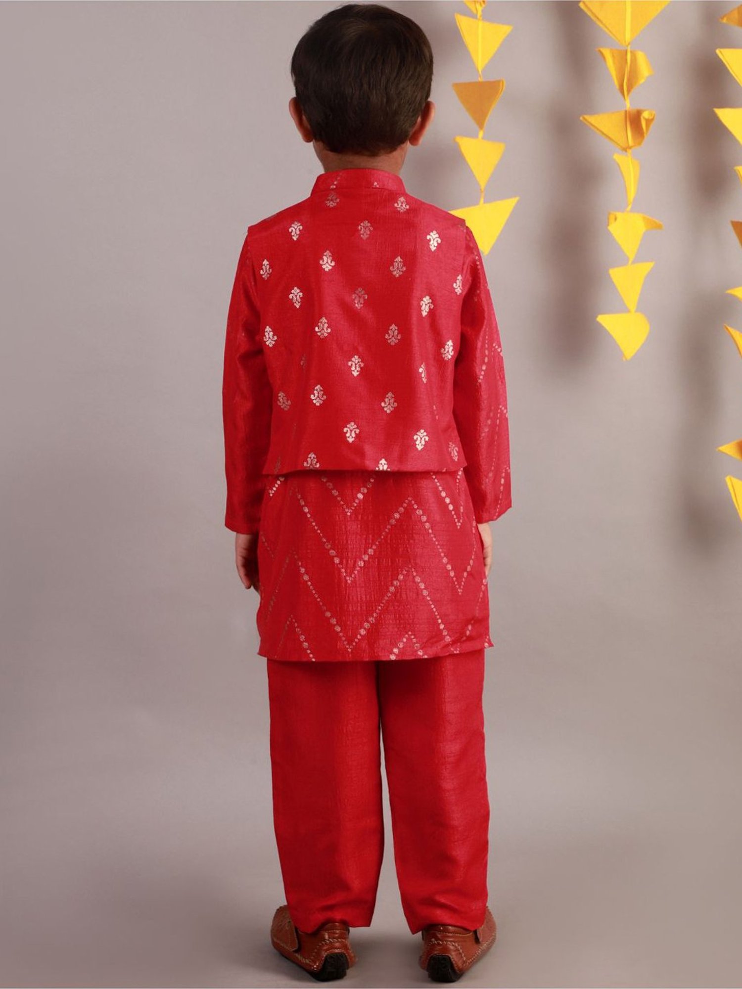 Lil Drama Kids Red Printed Full Sleeves Kurta Set