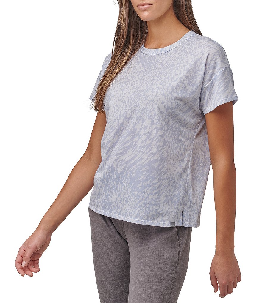 Marc New York Boxy Short Sleeve Crew Neck Animal Printed Jersey Top