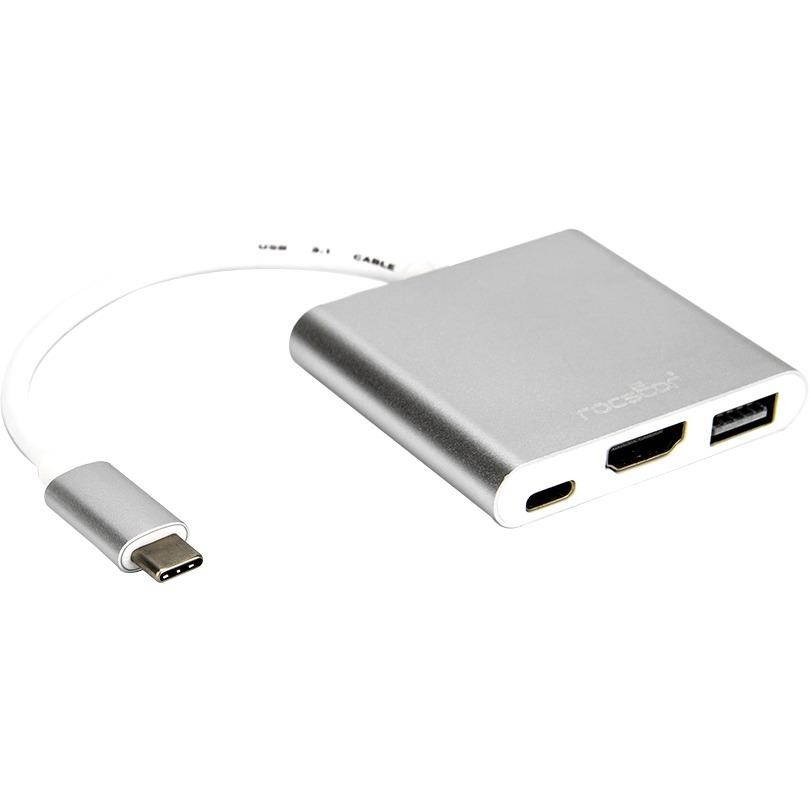 Rocstor Y10A176-S1 Usb-C To Usb 3.0 Hdmi Usb-C 3.1 Multifunction Adapter 15Cm Silver