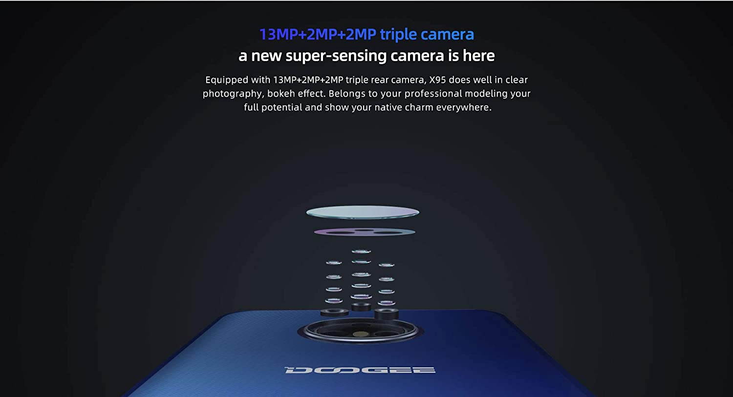 Moviles Libres,DOOGEE X95 Smartphone Libre 2020, 6.52 Pulgadas 19.5:9 HD+ Pantalla 4G Telefonos, 4350mAh, 13MP+2MP+2MP+5MP, Android 10.0 Smartphone, 16GB ROM,128GB SD, Dual SIM Face ID