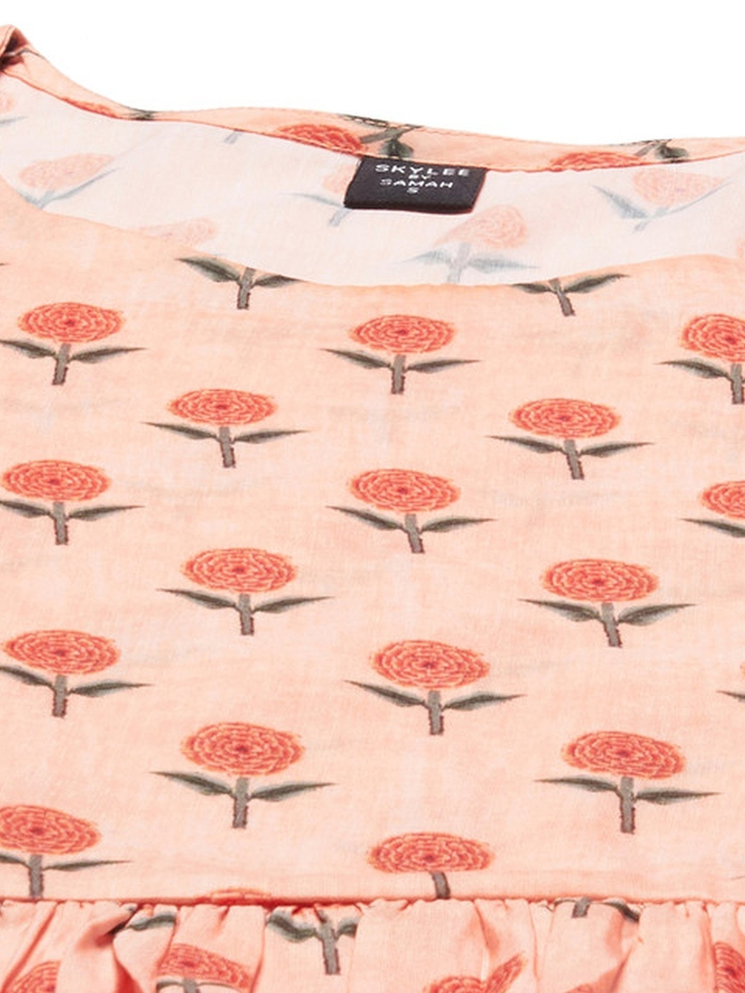 Skylee Peach Floral Print A-Line Dress