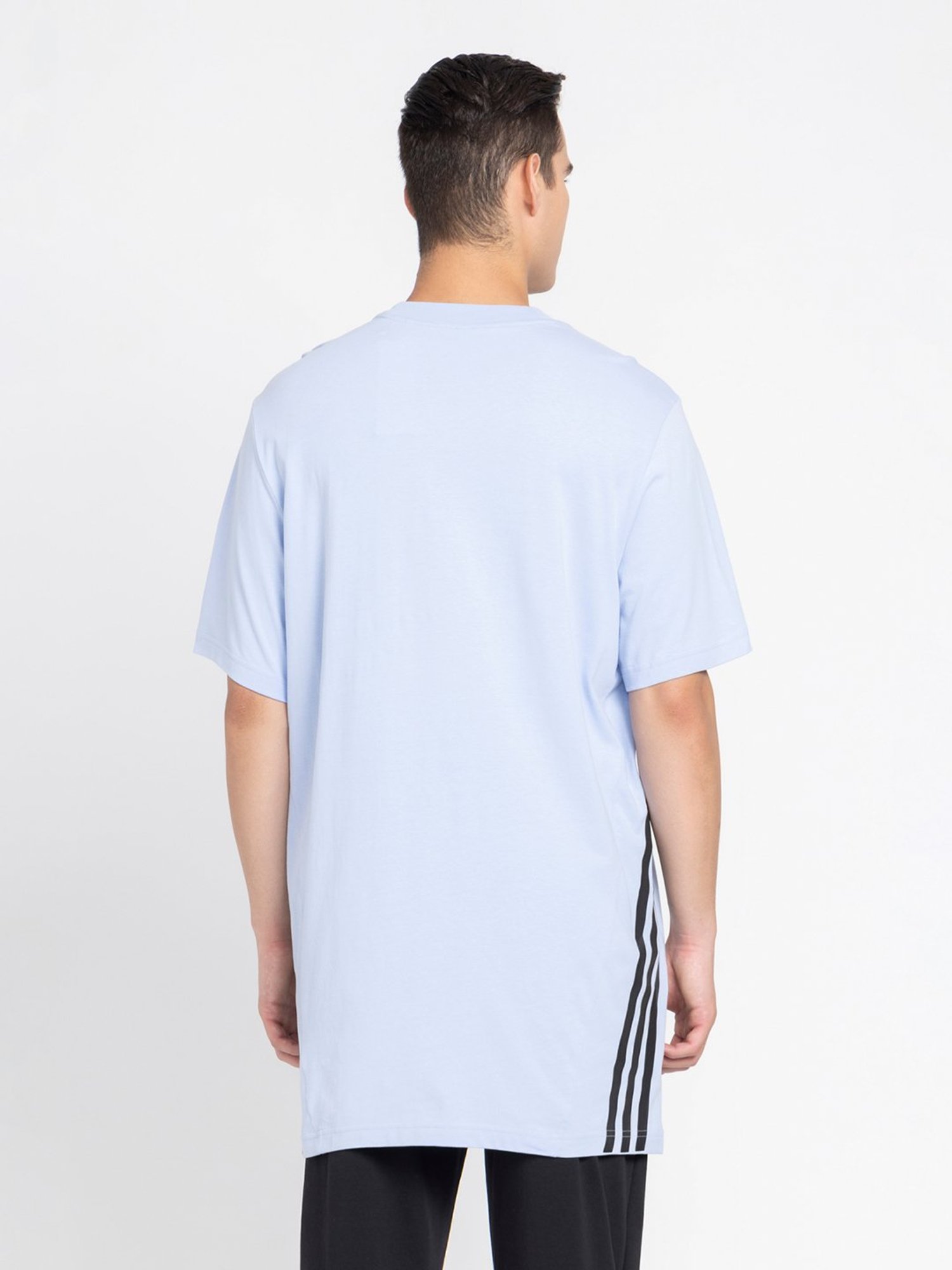 adidas Sky Blue Loose Fit Striped Sports T-Shirt