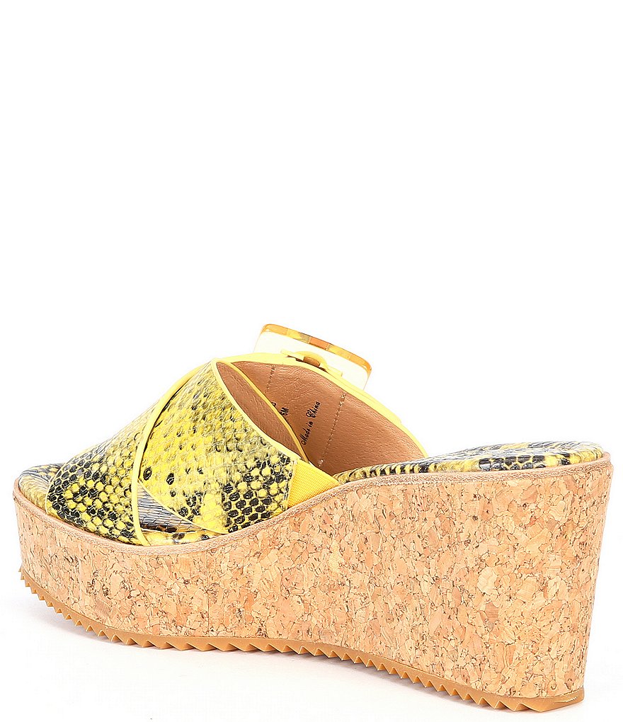 Donald Pliner Illiad Leather Snake Print Buckle Platform Cork Wedges