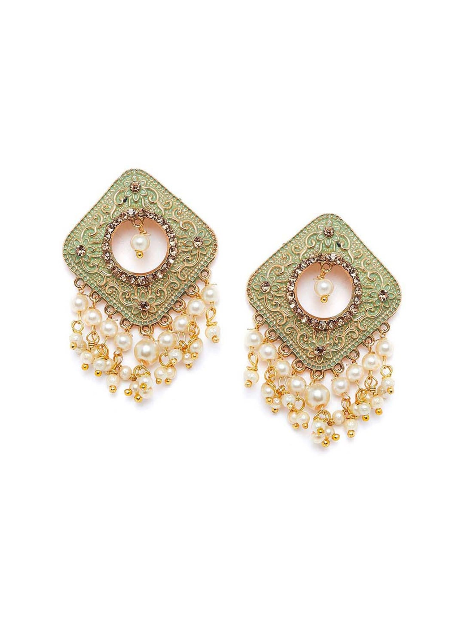 Panash Gold-Plated & Green Square Shaped Drop Earrings