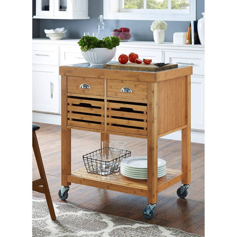 Kenta Bamboo Kitchen Cart with Stainless Steel Top Natural - Boraam