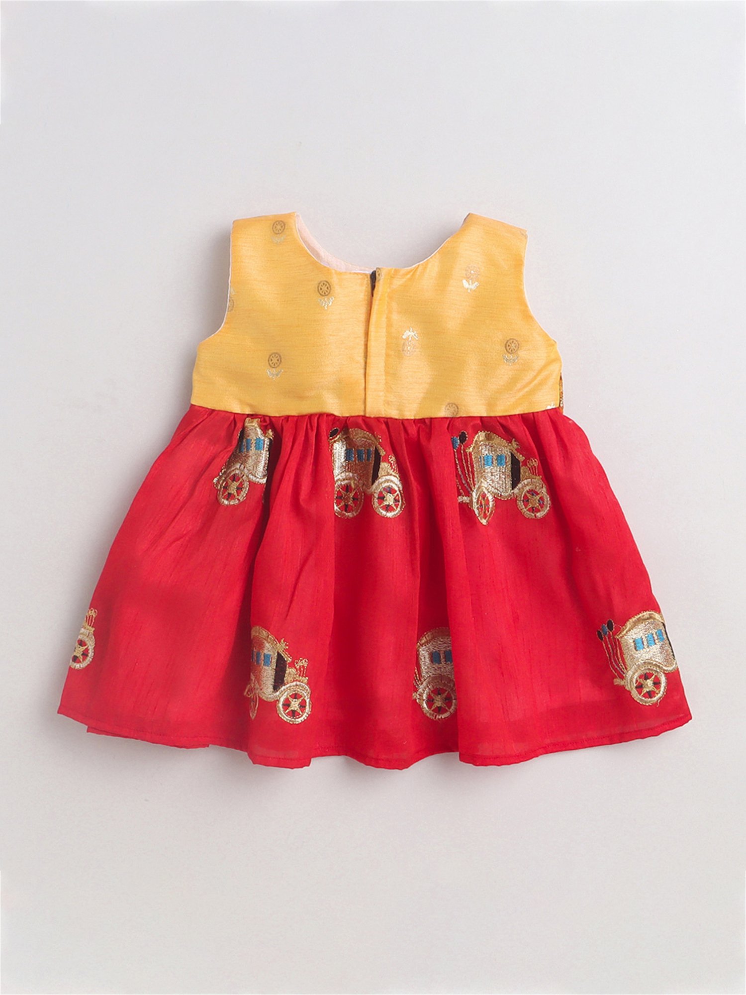 Many Frocks Kids Orange & Red Embroidered Dress