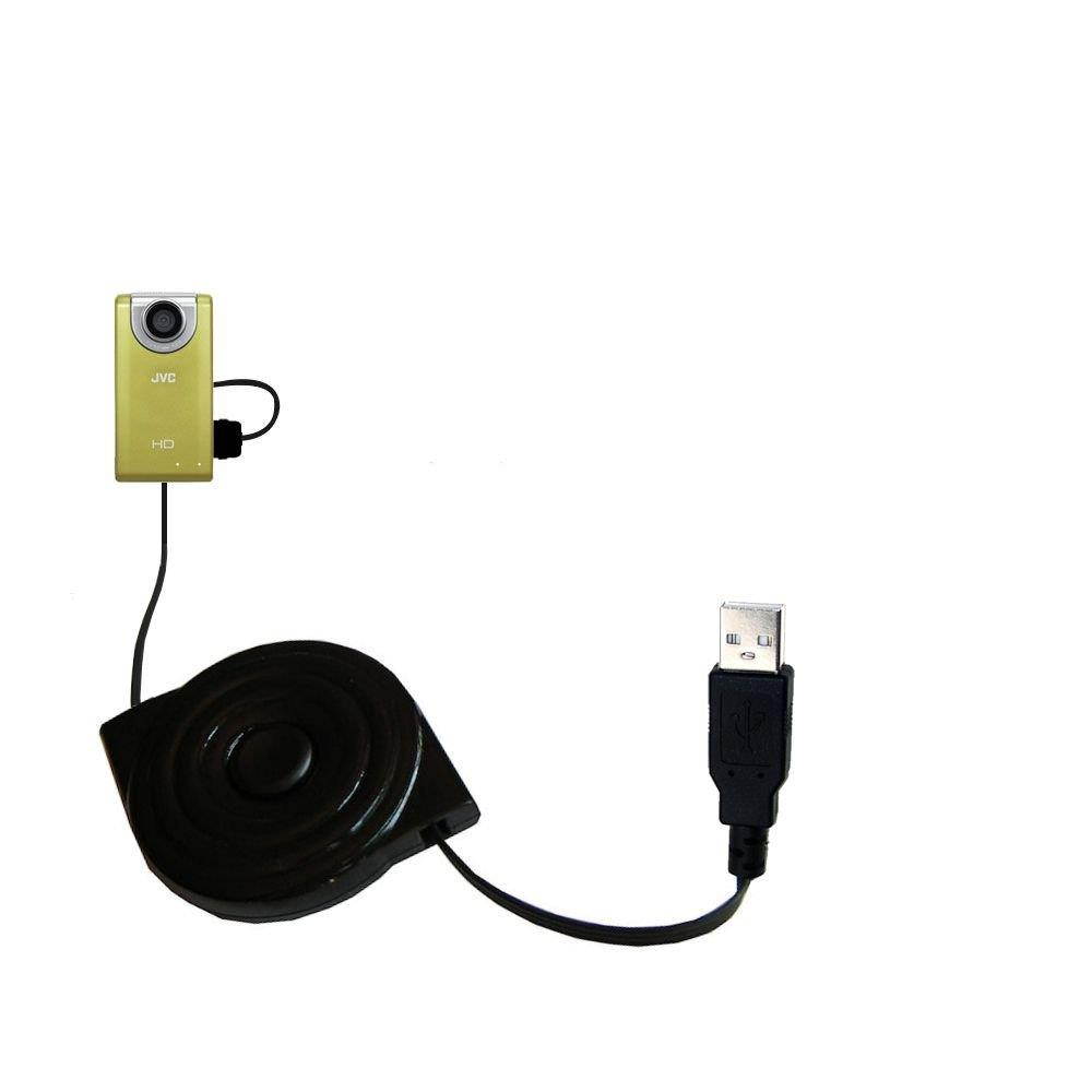 compact and retractable USB Power Port Ready charge cable designed for the JVC GC-FM2 Pocket Camera and uses TipExchange