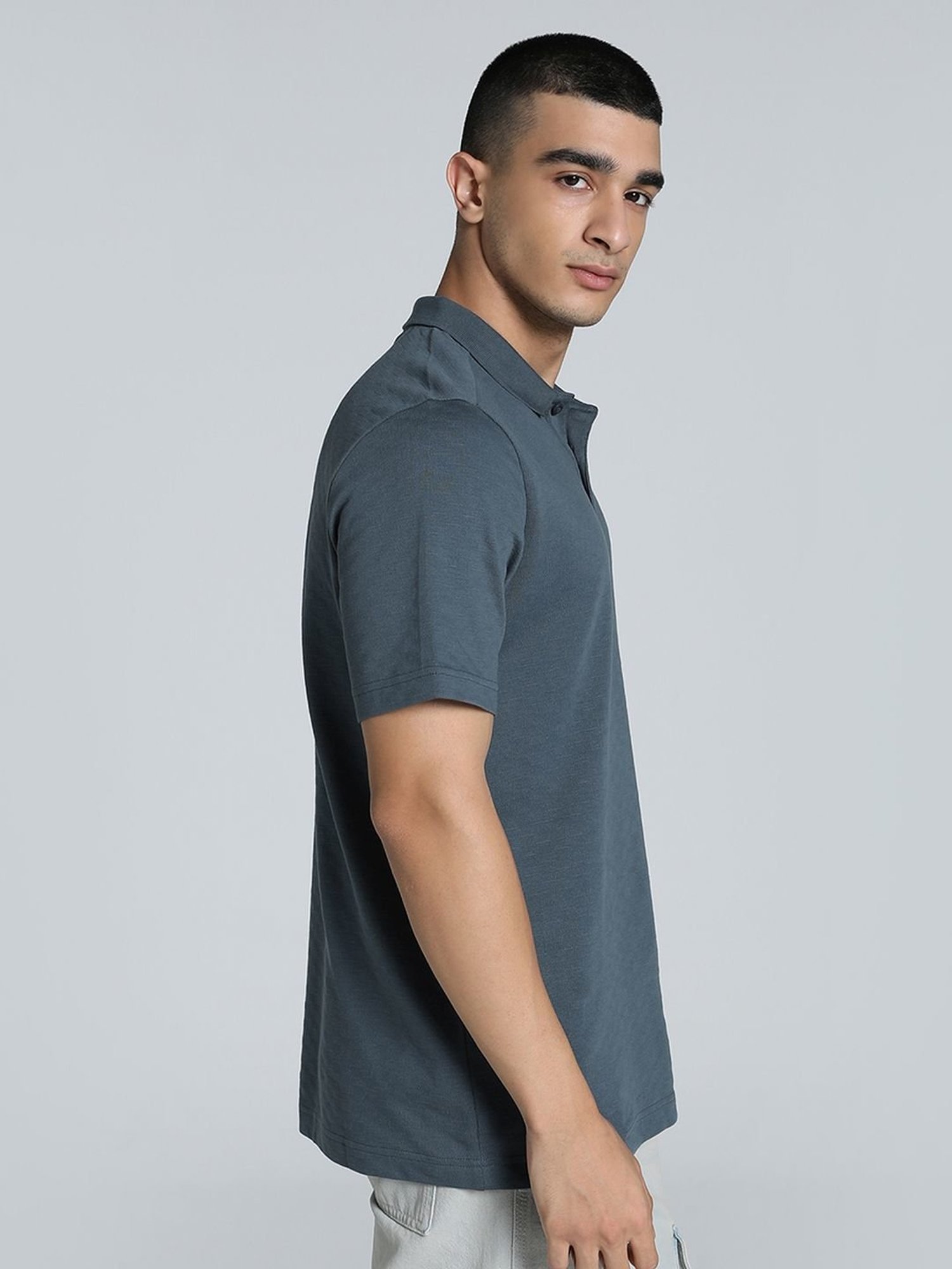 Puma Grey Cotton Regular Fit Texture Polo T-Shirt
