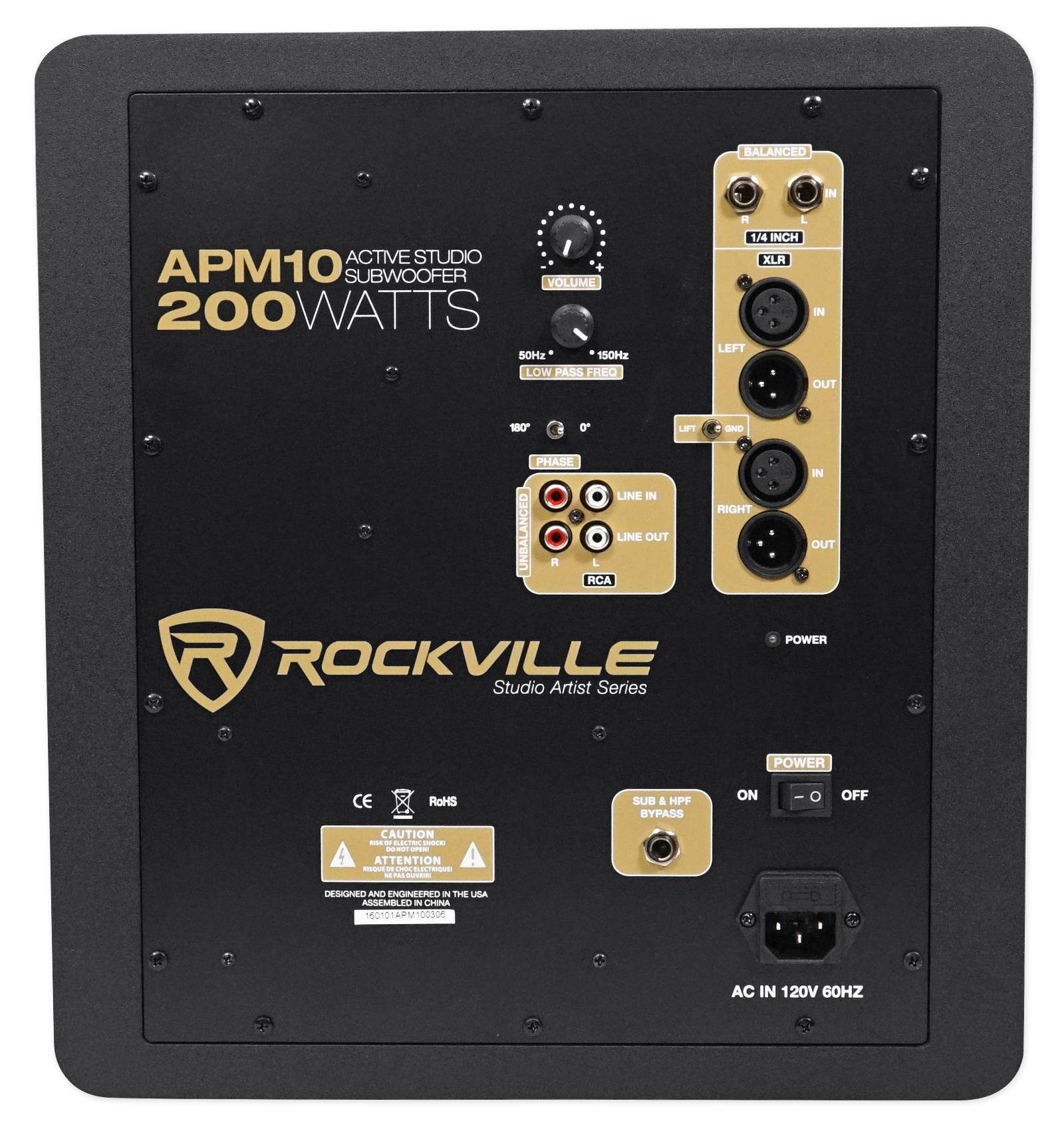 rockville apm10b 10" 400 watt powered home theater subwoofer sub - studio sound