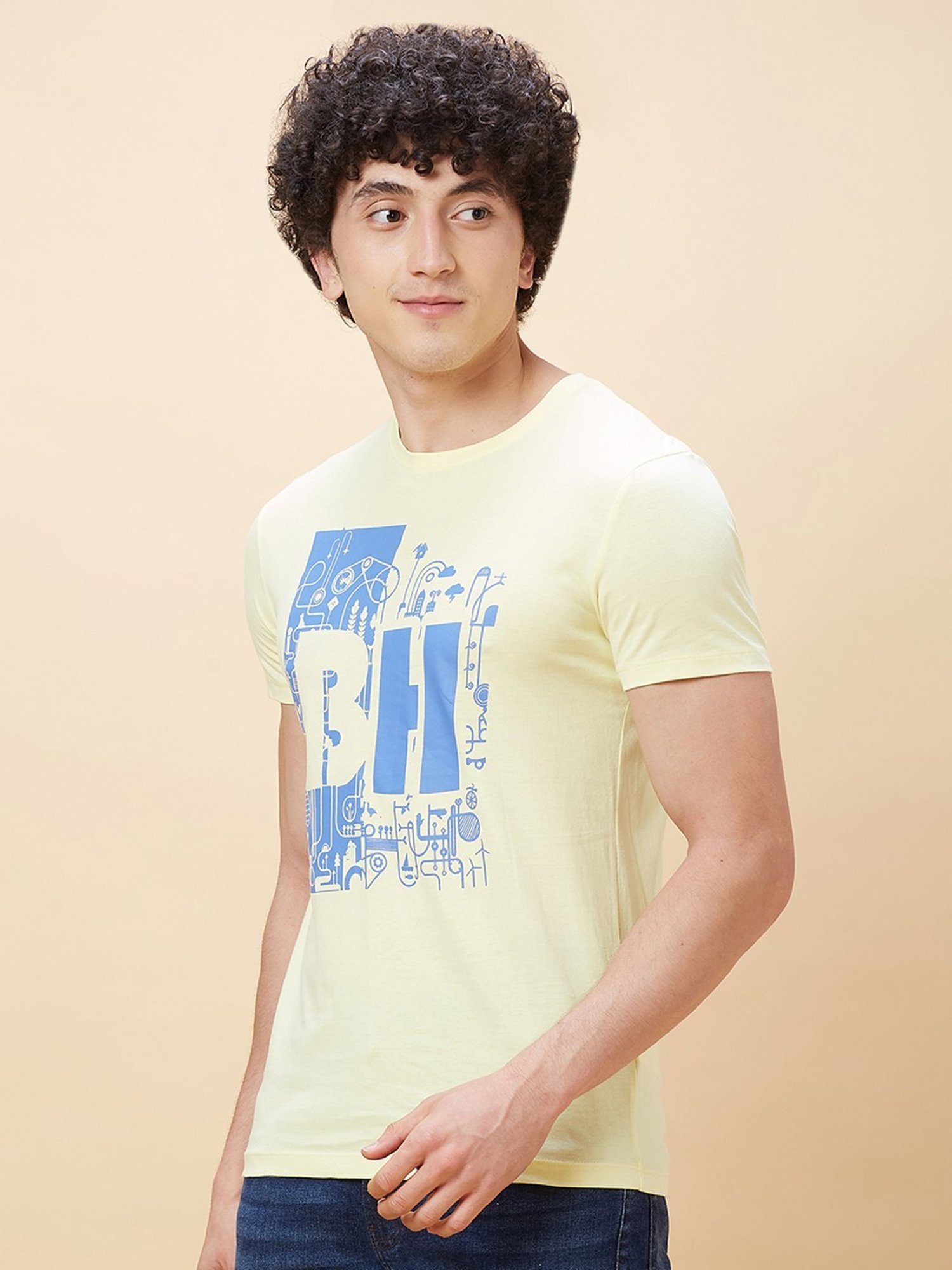 Being Human Yellow Regular Fit Printed T-Shirt