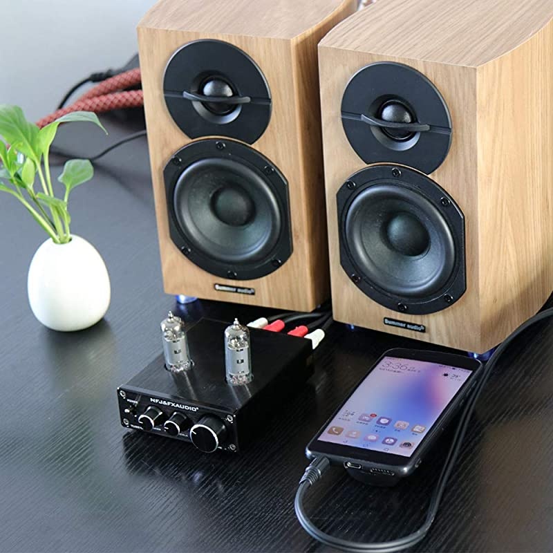 TUBE03 Tube Preamplifier 6K4 Tube HiFi Tube Preamp with Bass amp Treble Control Home Theater Stereo Audio Preamplifier DC 12V Black